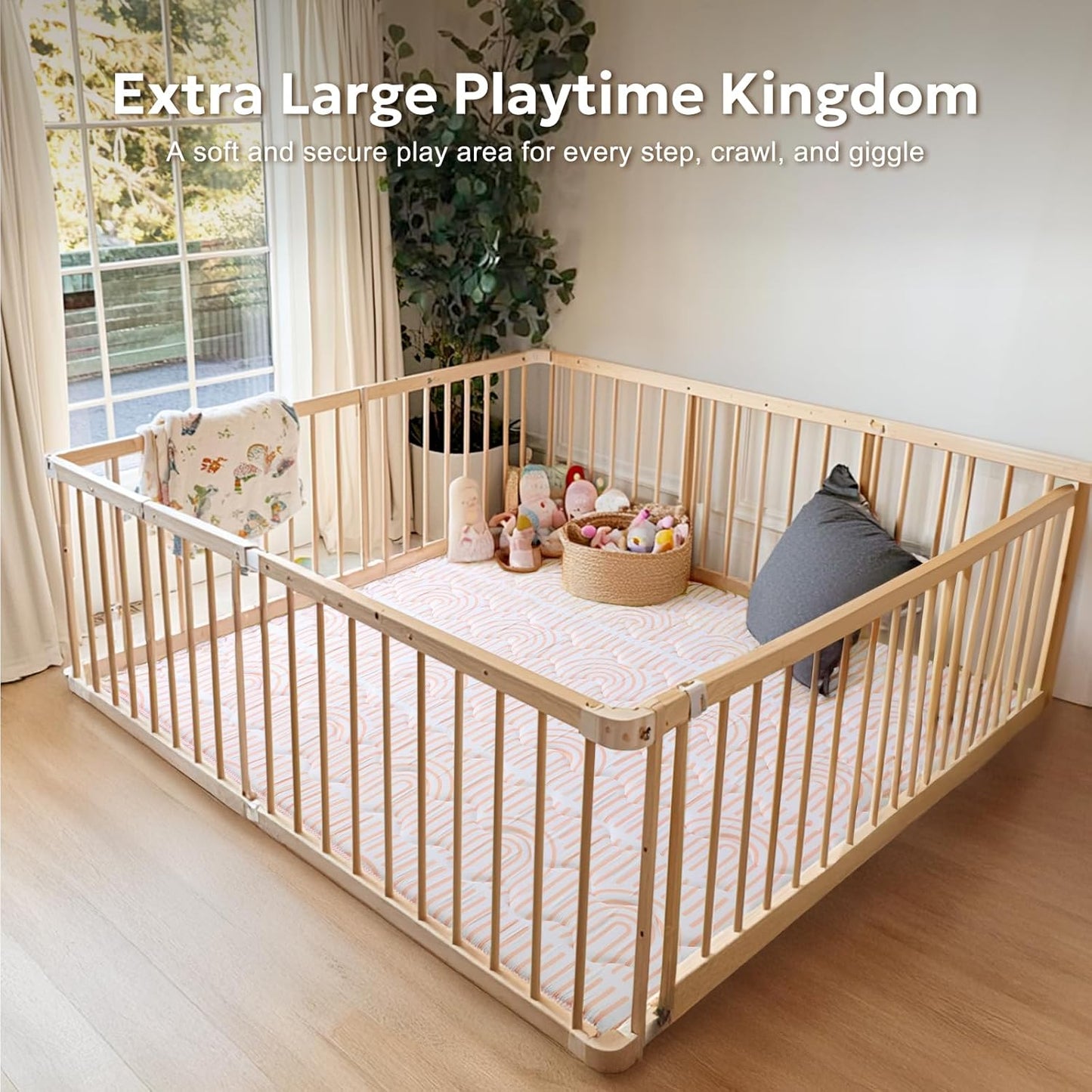 Soft Thicker Baby Mat for Floor 71"x59", Extra Large Baby Play Mat, Non-Slip Playpen Mat, Easy to Clean & Portable Playmat, Crawling Mat for Babies Toddlers, Activity Mat, Rainbow, Pink