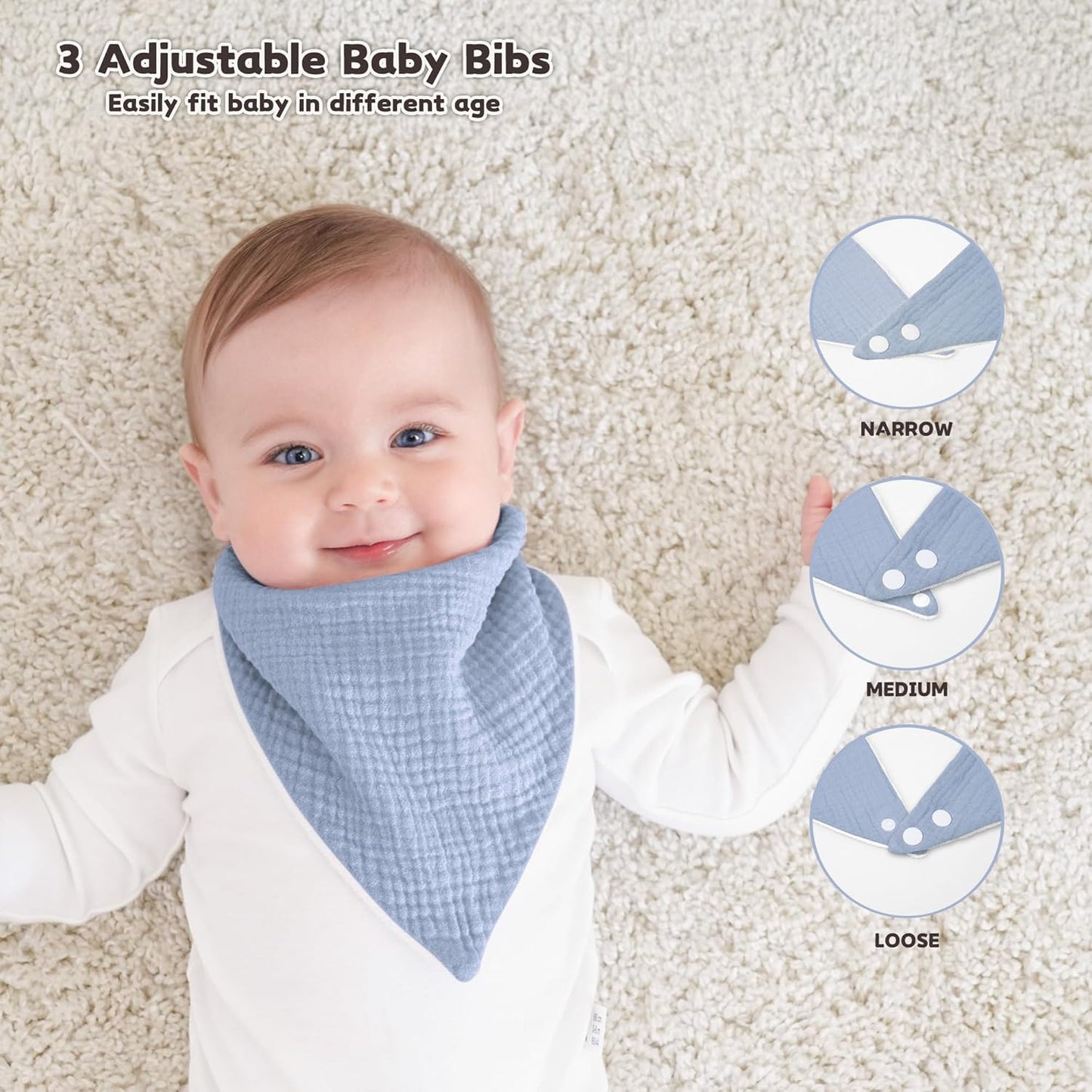 Susurration Muslin Baby Bibs 10Pack Baby Bandana Drool Bibs Soft Adjustable Newborn Bibs for Unisex Baby Girls & Boys (Basic)