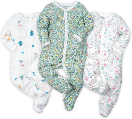 Baby Boys Girls Cotton Footies Multi Pack Long Sleeve Baby Footed One-Piece Jumpsuit Multi Pack