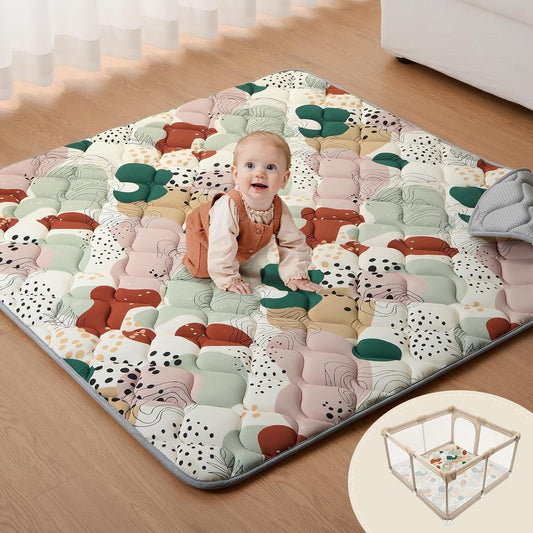 Blissful Diary Baby Play Mats for Floor, 47x47 Inch Playpen Mat, Thicken Padding Foam Playmate for Babies and Toddlers Infants, Modern Abstract