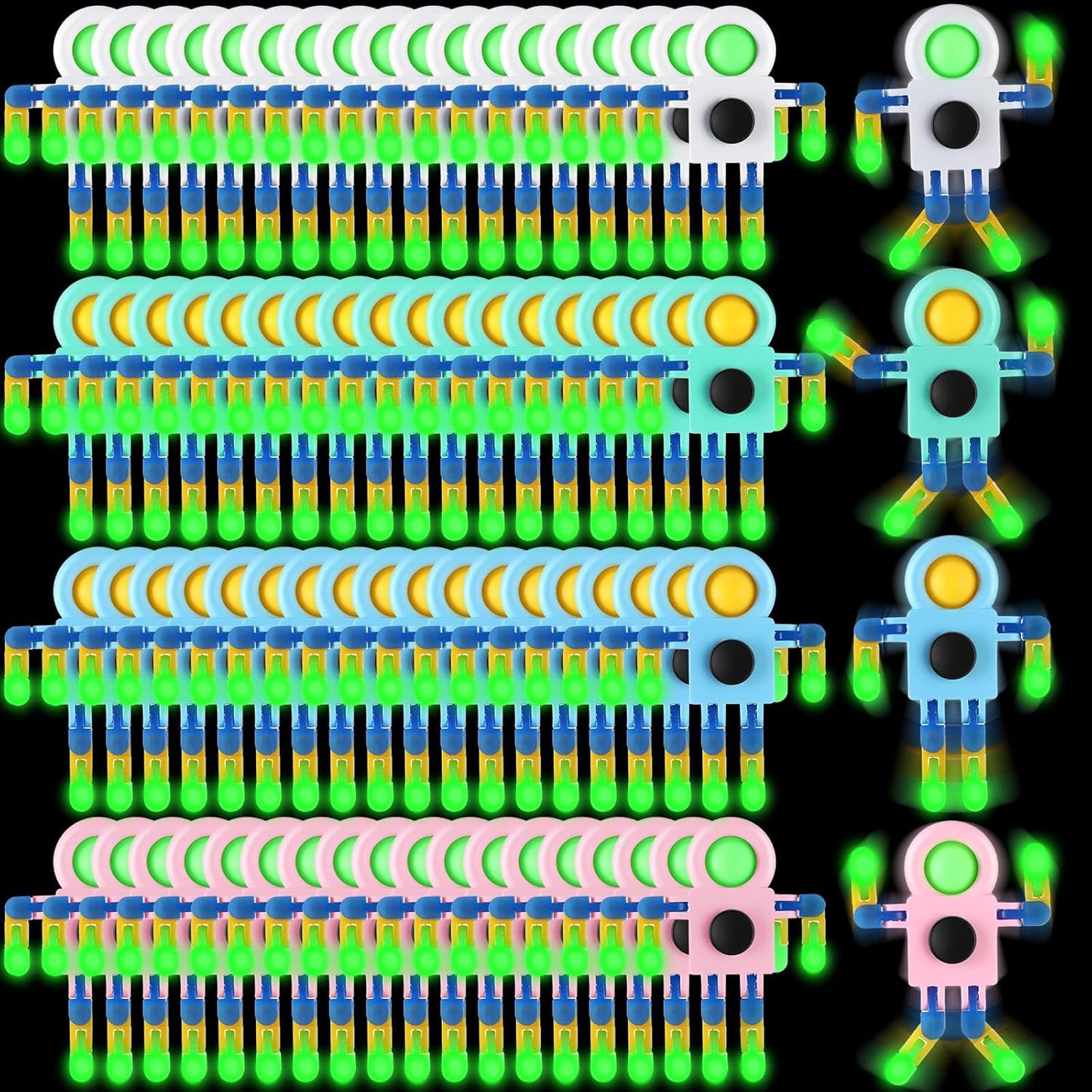 72 Pcs Glow in The Dark Fidget Sensory Spinner Toys Transformable Chain Robot Fingertip Toy Sensory for Anxiety, Stress Relief ADHD Autism Pinata Goodie Bag Stuffers