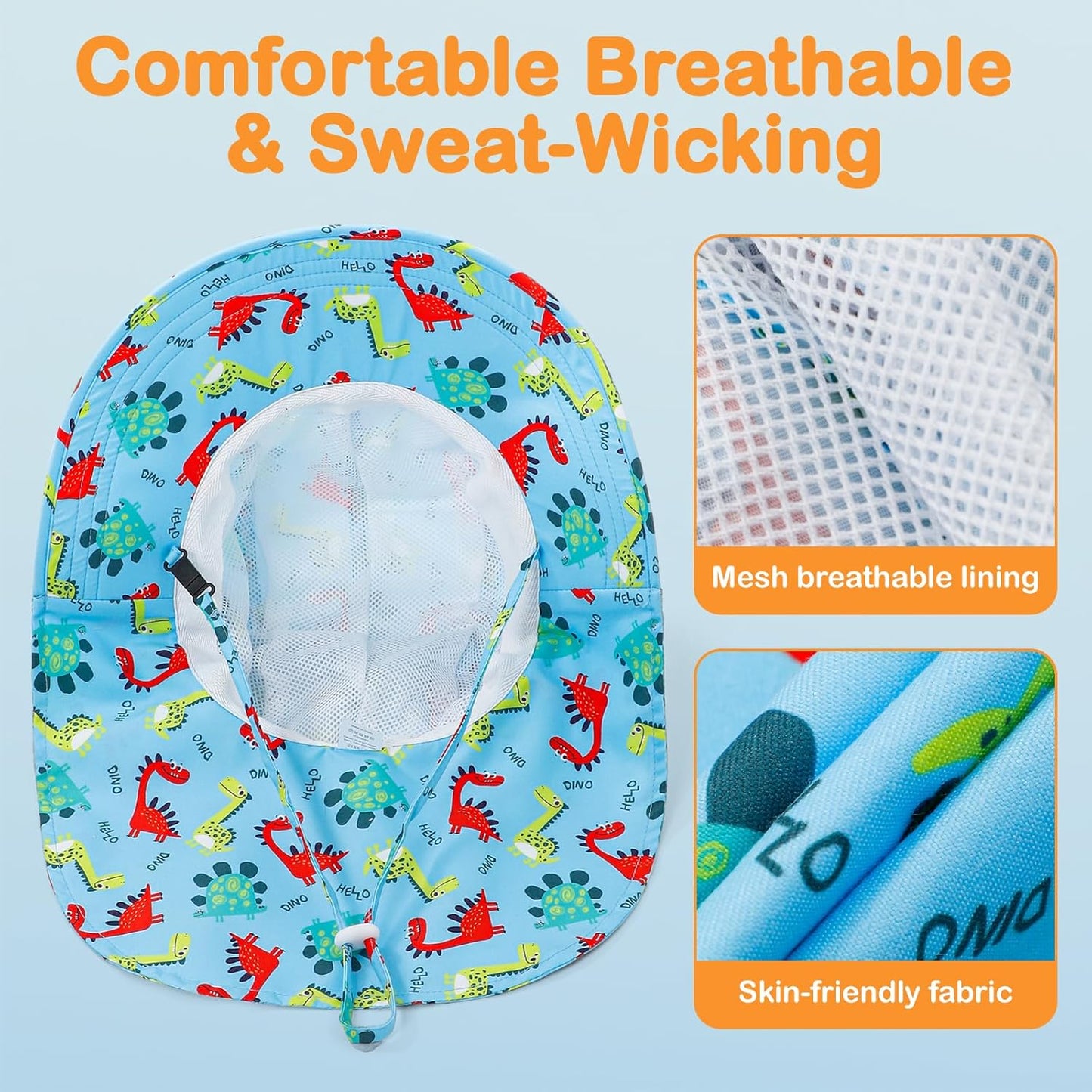 Baby Sun Hat UPF 50+ Mesh Liner Toddler Bucket Hats with Wide Brim Neck Flap for Outdoor Beach Swim