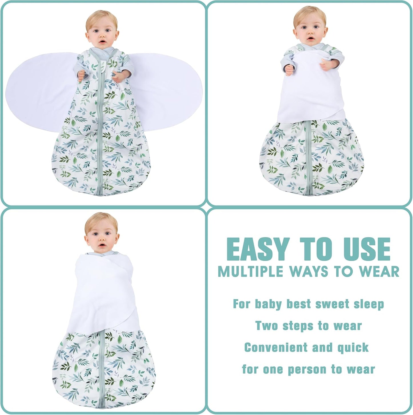 Newborn Sleep Sack Baby Swaddle,3-6 Months,3-Way Adjustable Wearable Blanket,100% Rayon Cotton Swaddling Sleeping Bag，TOG 0.5（Banana&Leaf）