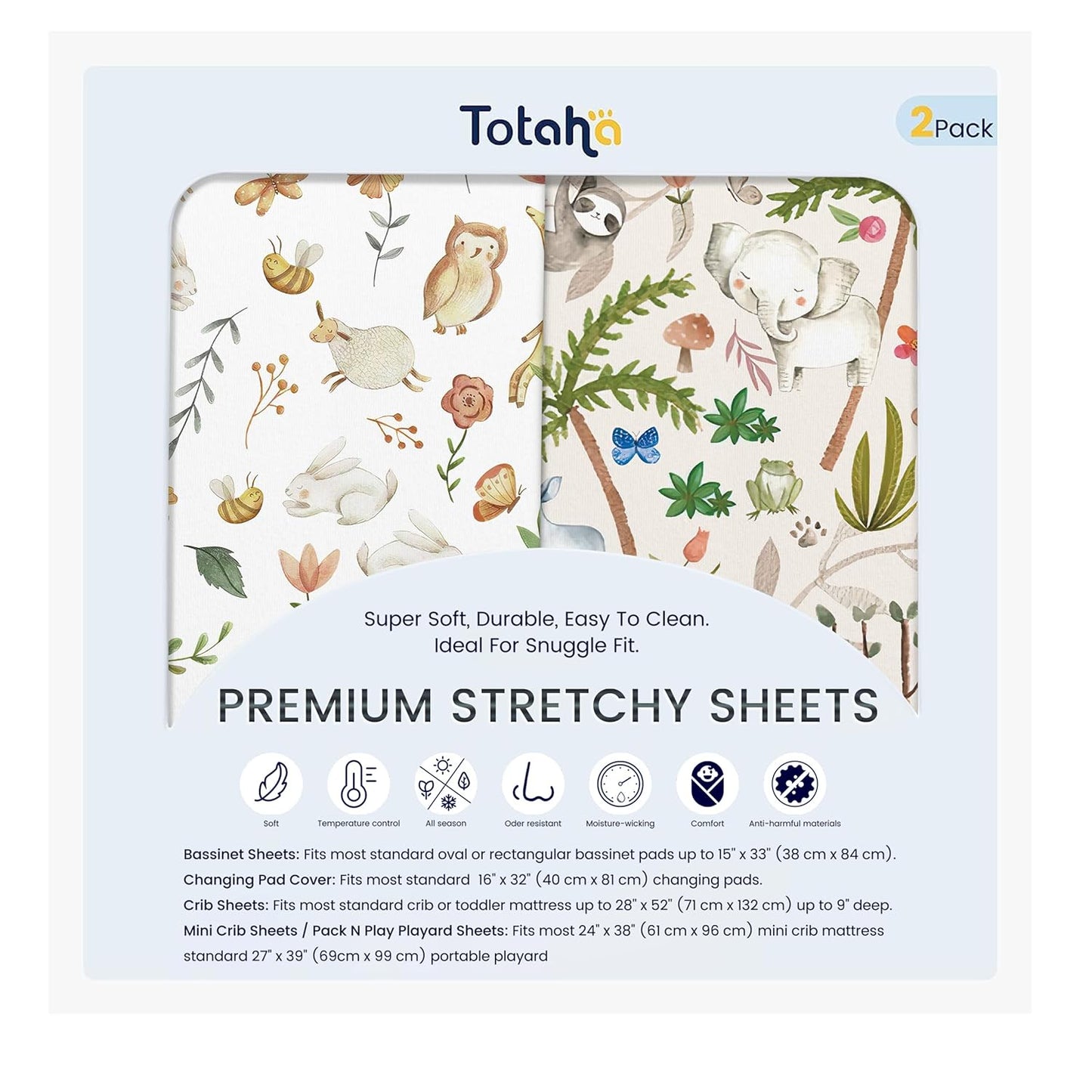 TotAha Changing Pad Cover, Buttery Soft Diaper Changing Pad Covers for Girls Boys, Super Stretchy Jersey Knit Changing Table Covers, 5'' Deep Pocket, 2 Pack
