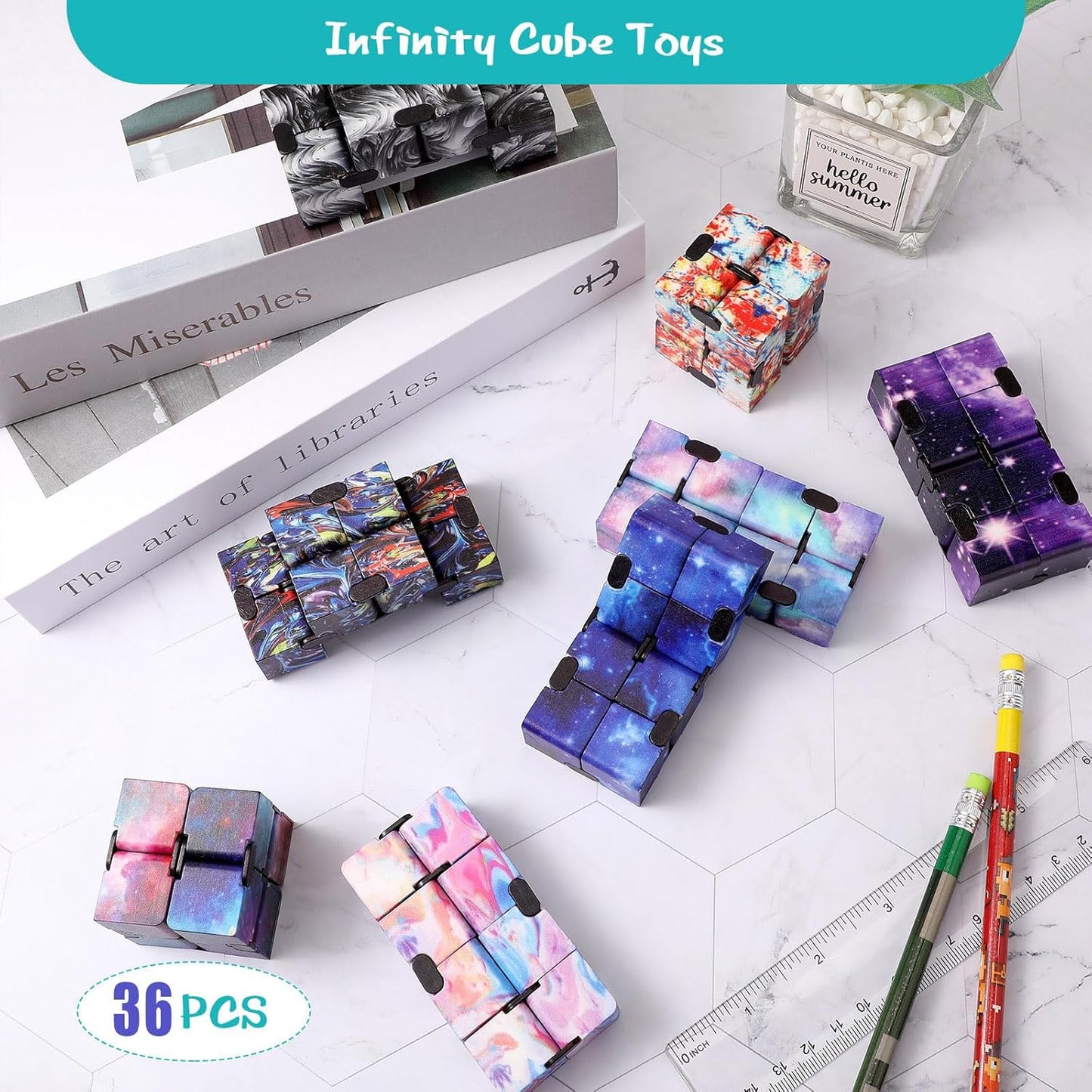 48 Pcs Cube Sensory Toy Handheld Infinite Cube Flipping Hand Cube Desk Gift Portable Blocks for Teen Adult Anxiety Stress Relief Valentine's Day(Starry Sky Style)