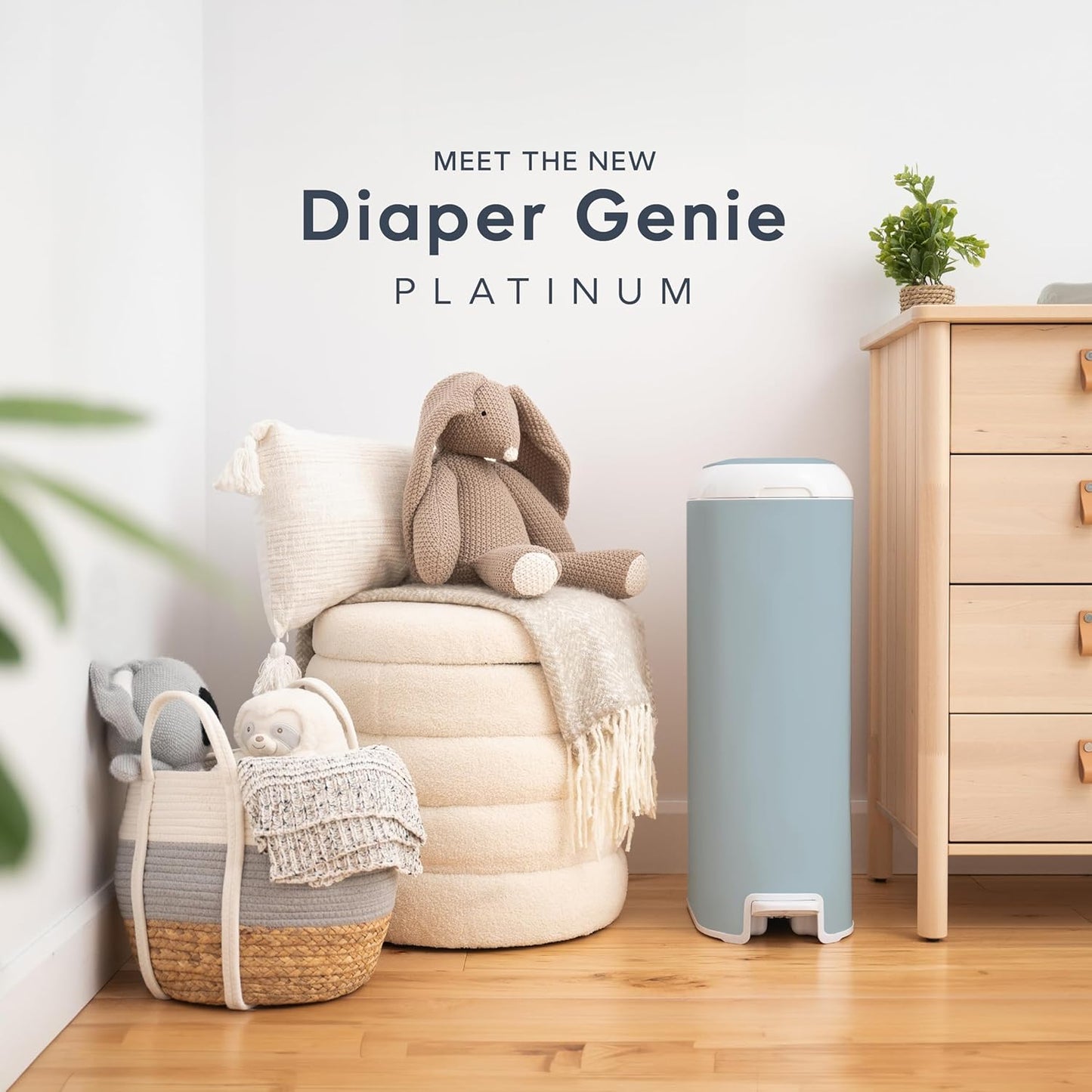 Diaper Genie Platinum Pail (Glacial Blue) is Made in Durable Stainless Steel and Includes 1 Easy Roll Refill with 18 Bags That can Last up to 5 Months.