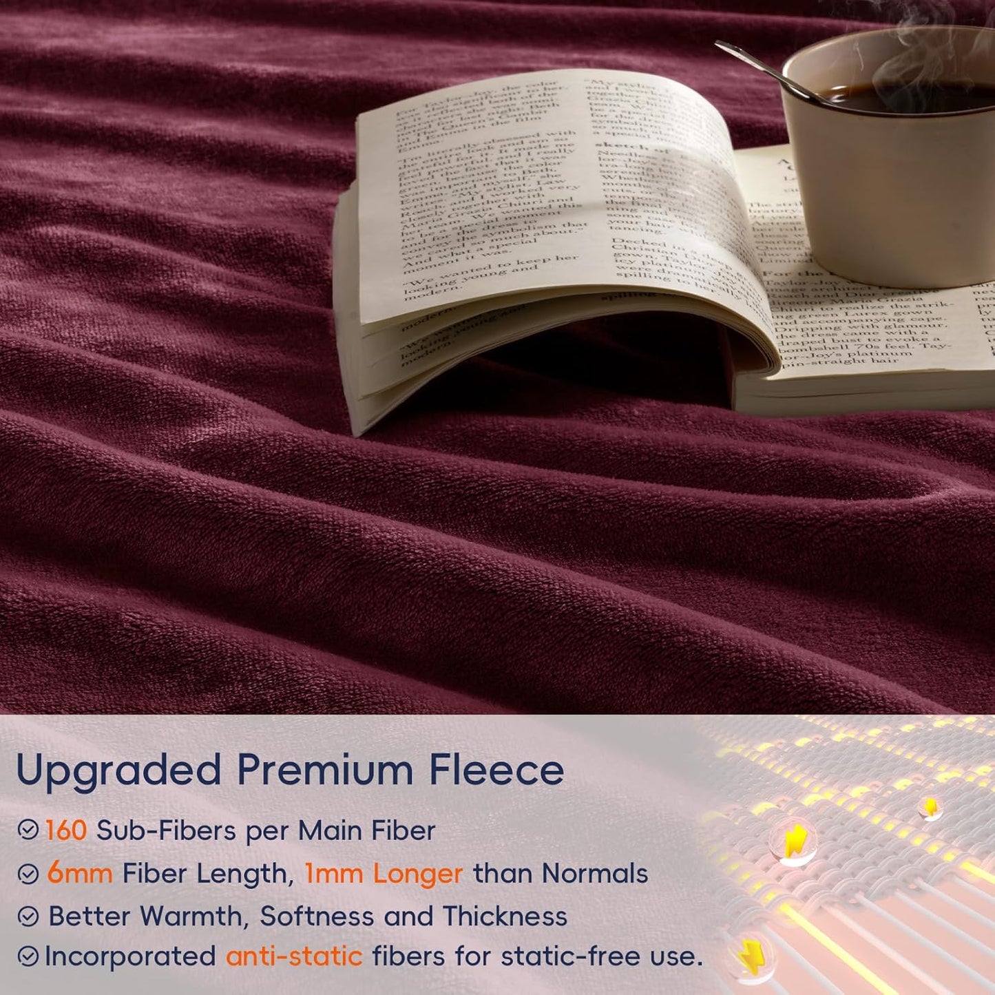 PHF Ultra Soft Fleece Throw Blanket, No Shed No Pilling Luxury Plush Cozy 300GSM Lightweight Blanket for Bed, Couch, Chair, Sofa Suitable for All Season, 50" x 60", Wine Red/Burgundy