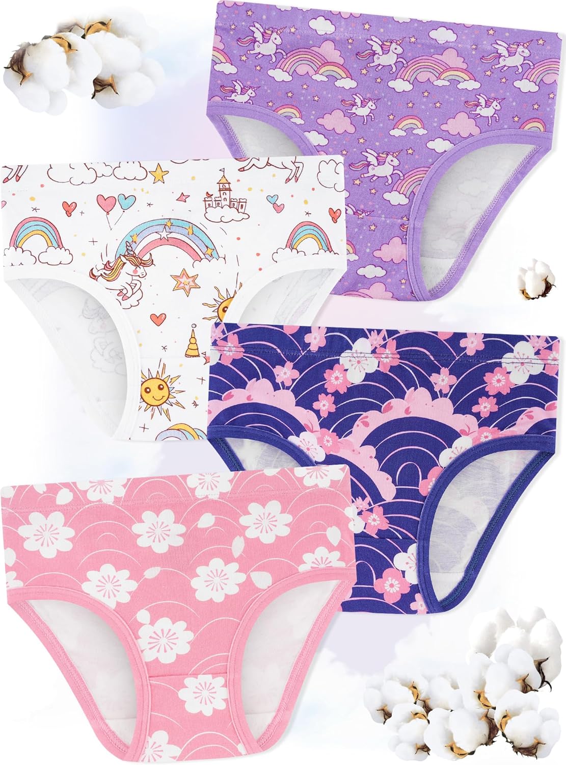 Girls' Underwear,Soft Cotton Tagless Panties for Toddlers' & Little Kids Comfort,Breathable Briefs,8-Pack