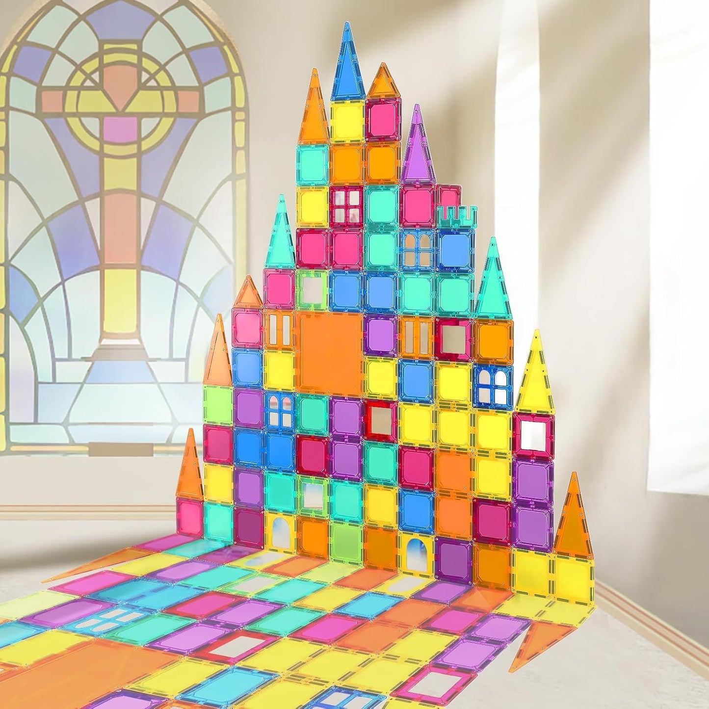 Bmag Magnetic Tiles, 120 PCS Magnetic Building Blocks, 3D Magnet Tiles for Kids Boys Girls, STEM Construction Building Set, Stacking Toys with 2 Car