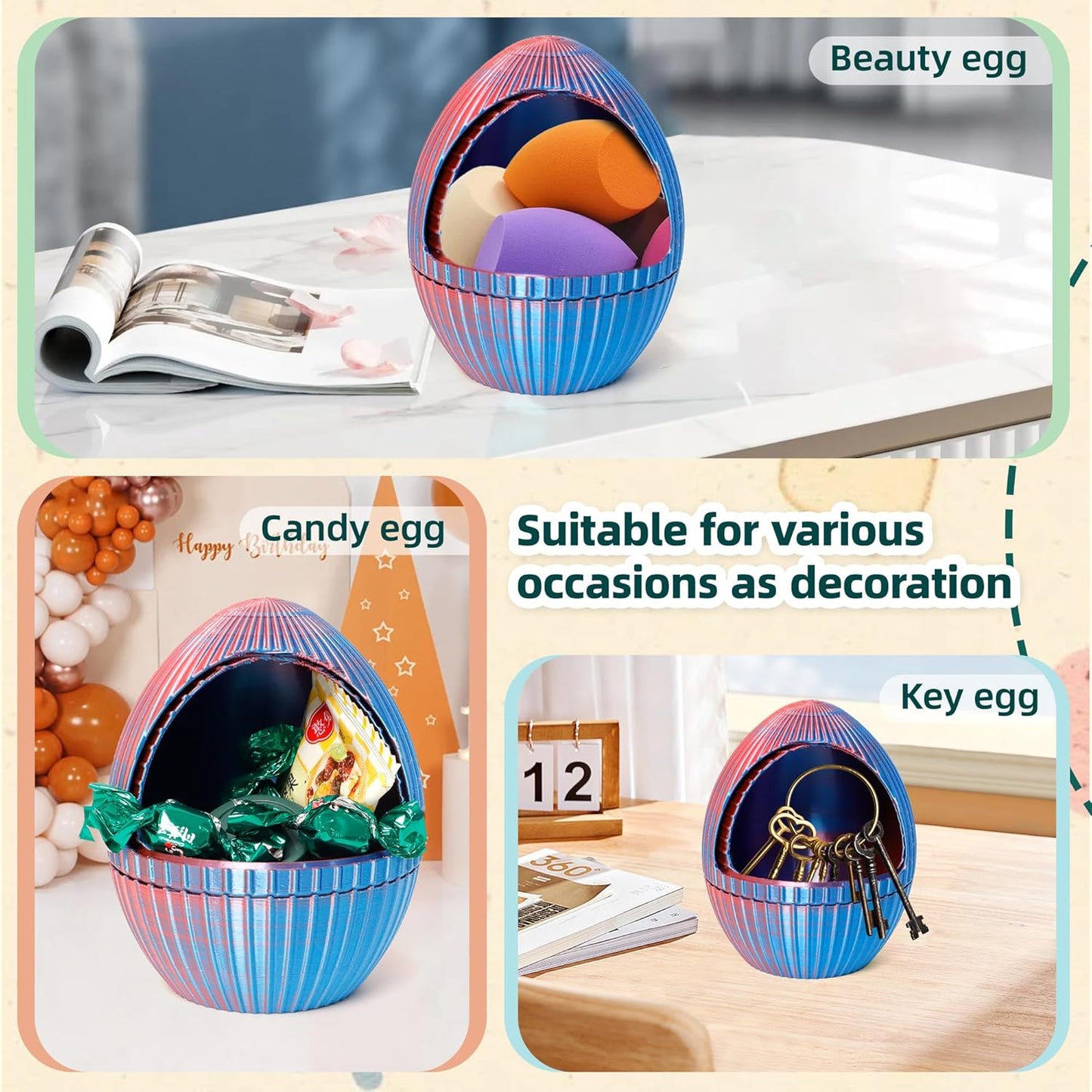 3D Printed Egg with Snake Inside - 24inch Flexible Snake, Cute Rotary Animal Egg, 3D Printed Gift, Figure Decoration, ADHD(Red Mix Blue)