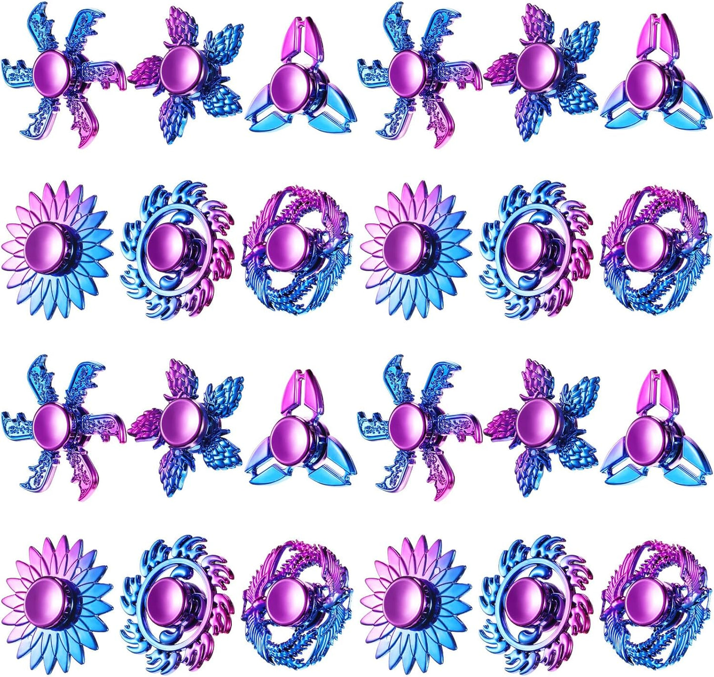 Woanger 24 Pcs Cool Spinners Metal Looking Spinner Toy Finger Spinners Toy Pack Stress Relief Hand Spinner for Adults Teens Anxiety Party Favor Stocking Stuffers Gift(Golden Purple)