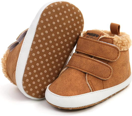 SOFMUO Baby Boys Girls High Top Ankle PU Leather Sneakers Soft Rubber Sole Infant Moccasins Newborn Oxford Loafers Anti-Slip Toddler Wedding Uniform Dress Shoes
