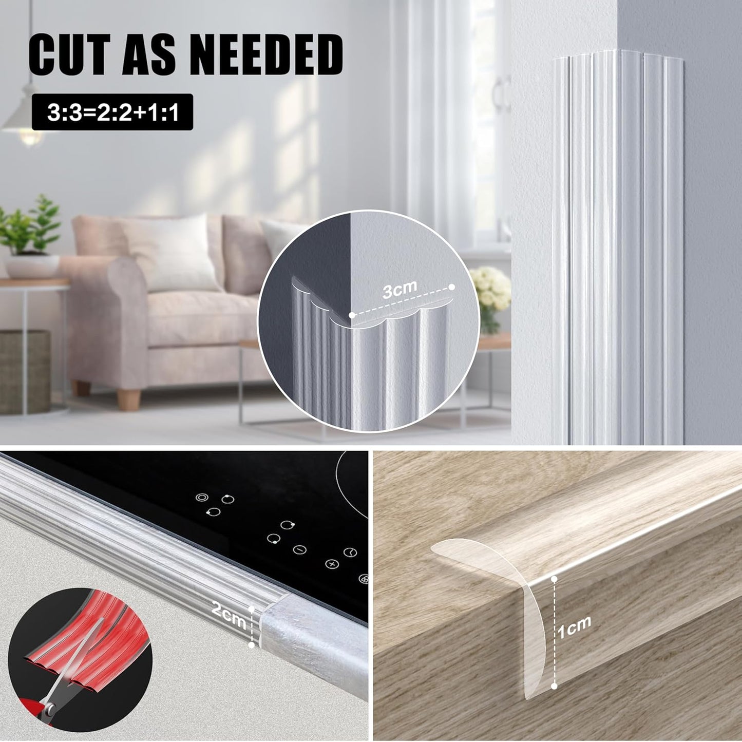 Wall Corner Protector Edge Guard - Peel and Stick Self-Adhesive Wall Trim Moulding, Inside & Outside Corner Molding Trim Caulk Strip for Wall Edge, Ceiling, Countertop – Clear, 1.18INx6FT