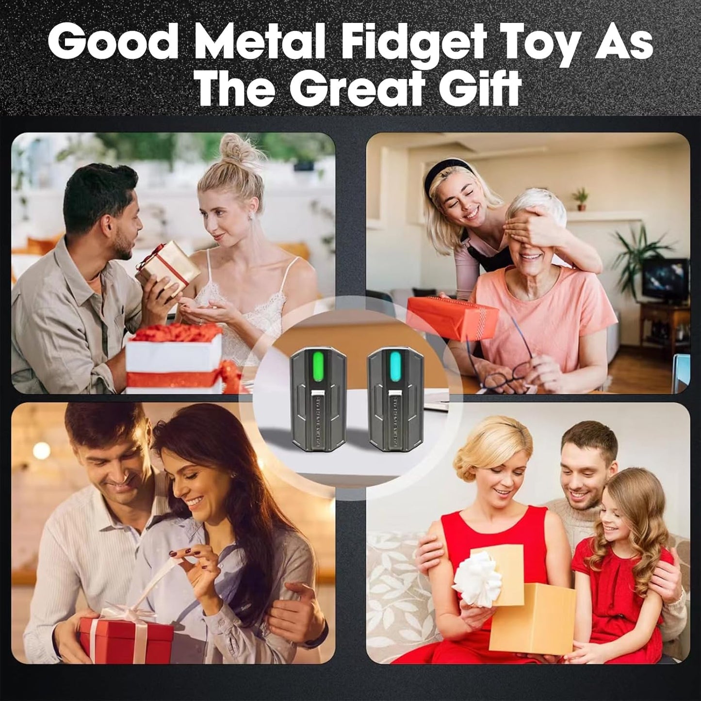 Fidget Slider Mecha Push Card Glow in The Dark Metal Magnetic Haptic Fidget Toys Adults, 3 Layer Push Card for Stress Relief (Green Light)