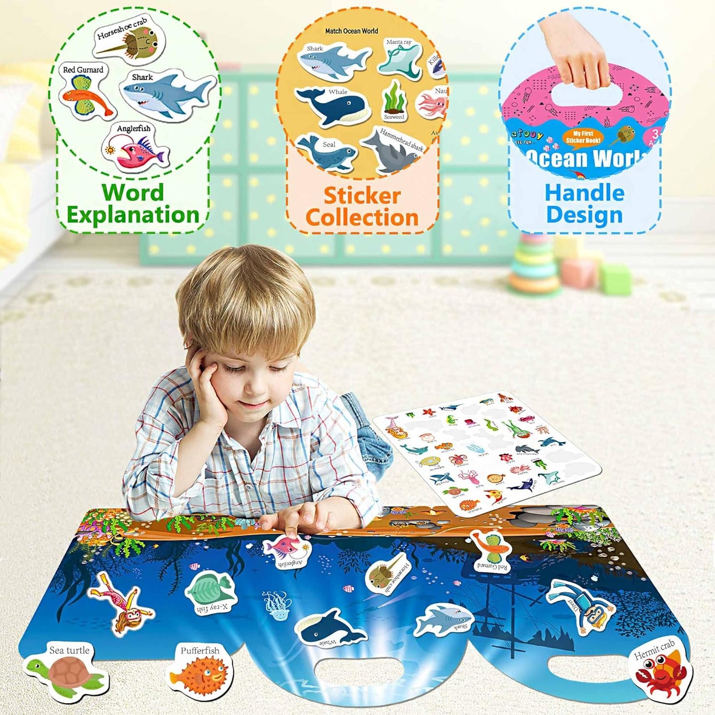 Reusable Sticker Books for Toddlers 1-3, Sticker Book for Toddlers 2-4 Years, Toddler Travel Essential in The Car/Train/Plane