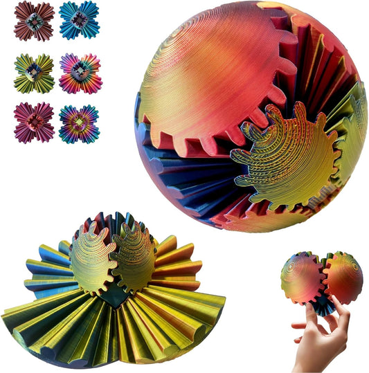 Gear Ball - GearSphere Fidget Toy, 3D Printed Gear Ball Spin Ball Cube Desk Toy, 2024 Gear Sphere Cube Puzzlefor Adults Kids, Stress and Anxiety Relaxing Fidget Toy (Red-Yellow-Blue)