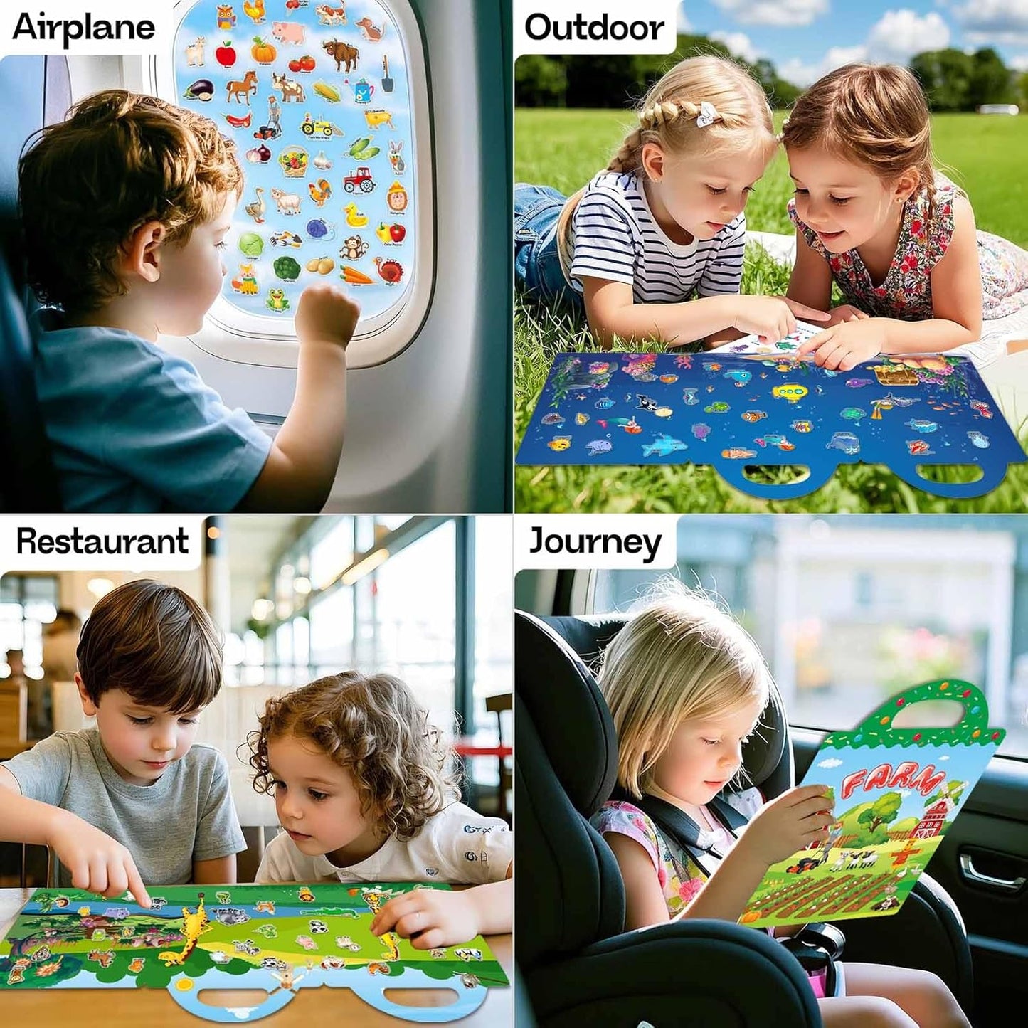 Reusable Sticker Books for Toddlers 1-3, 3 Sets Sticker Books for Toddlers 2-4 Years, Toddler Travel Toys for Kids 2 3 4 Year Old Girls Boys