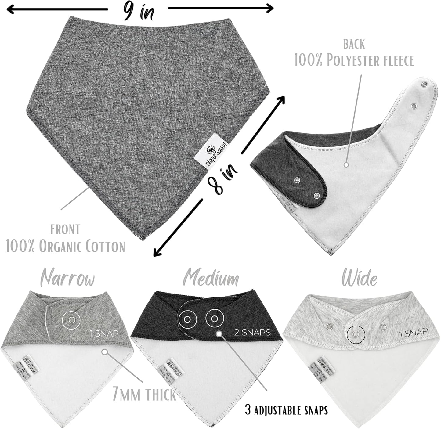 DiaperSquad's Baby Bibs for Drooling and Teething, Bibs for Boys, Baby Girl - Solid Cotton Baby Drool Bibs