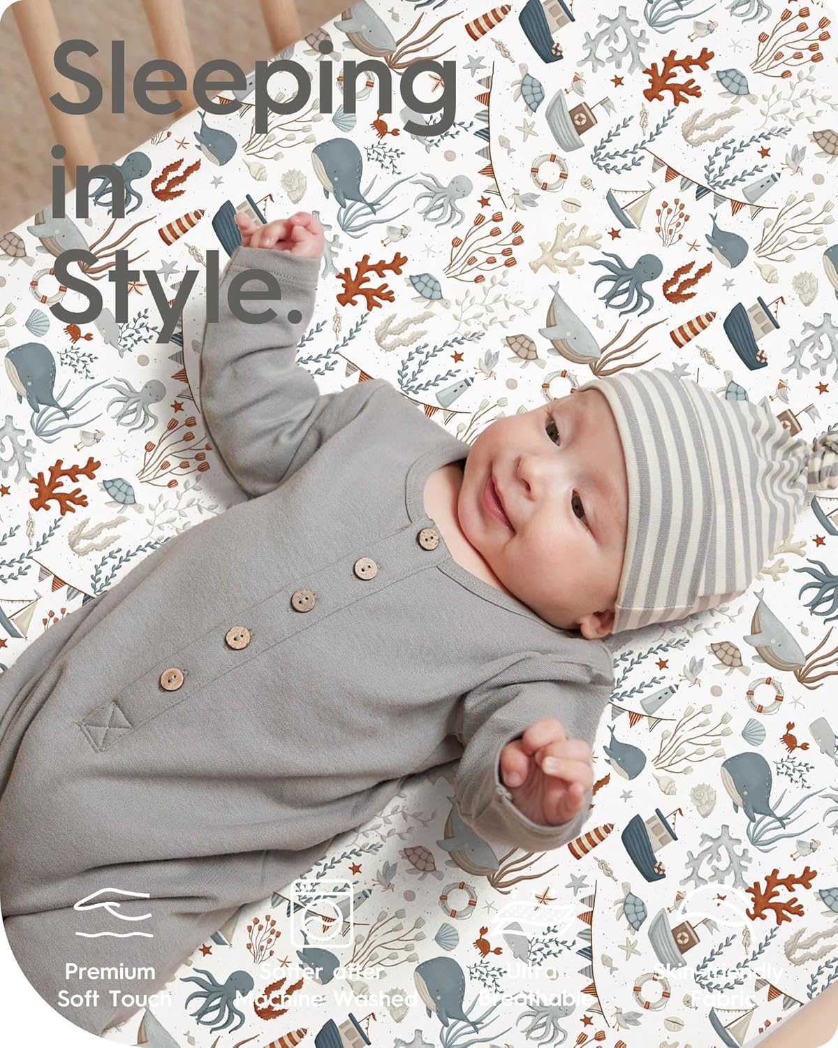 Pack and Play Sheets Fitted, Ultra Soft Mini Crib Sheets Boy, Neutral Pack N Play Mattress Sheets Hypoallergenic and Soothing, Premium Jersey Playrad Sheets, Dino Sea Animals, 2 Pack