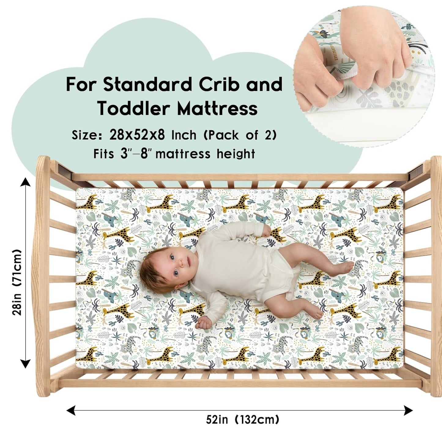 Yoofoss Baby Crib Sheets for Boys Girls, Fitted Crib Sheet 2 Pack for Standard Crib and Toddler Mattress, Super Soft Microfiber Baby Sheet 28x52x8in Green + Giraffe
