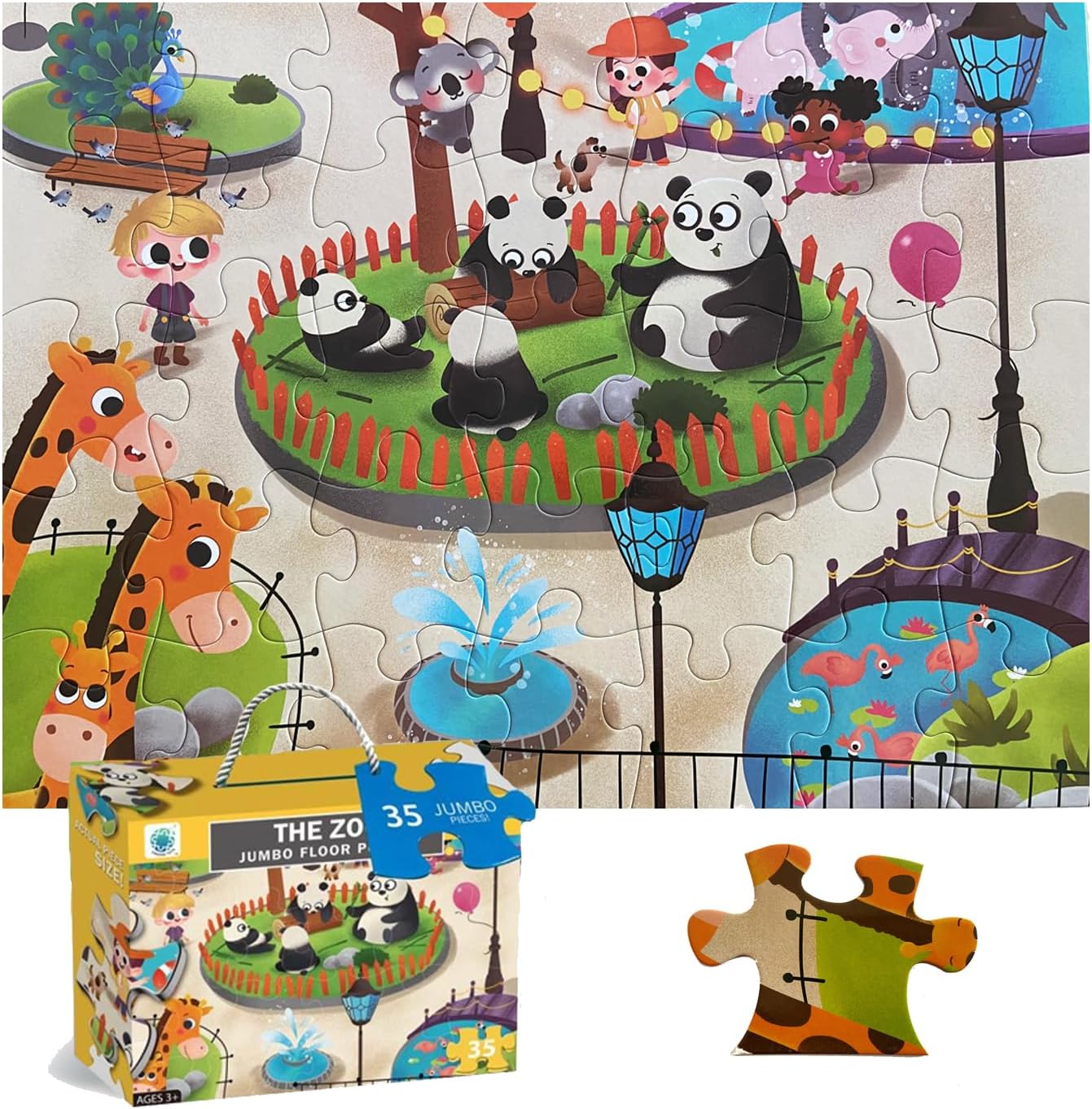 Jumbo Floor Puzzle for Kids, Large Jigsaw Puzzles 35 Piece for Kids Ages 3-5,Preschool Learning & Education Toys, Gifts for 4-8 Year Old Boys and Girls (Panda Animals)