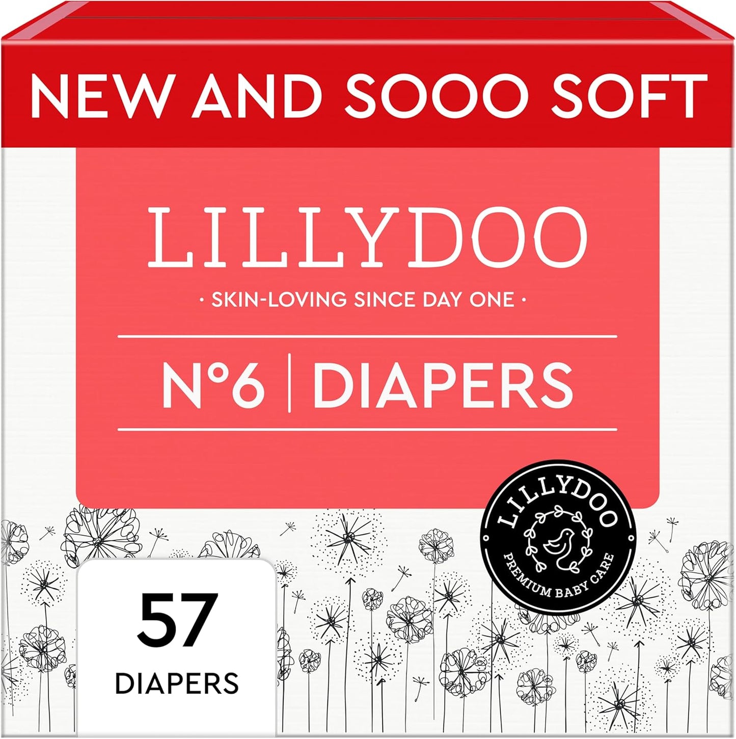 Baby Diapers - Size 6 (29+ lbs), Half-Monthly Supply (57 Count), Leak Protection, Skin-Friendly, Ultrasoft, Perfume- & Chlorine-Free, Hypoallergenic, Dermatologist Tested, Oeko-TEX®