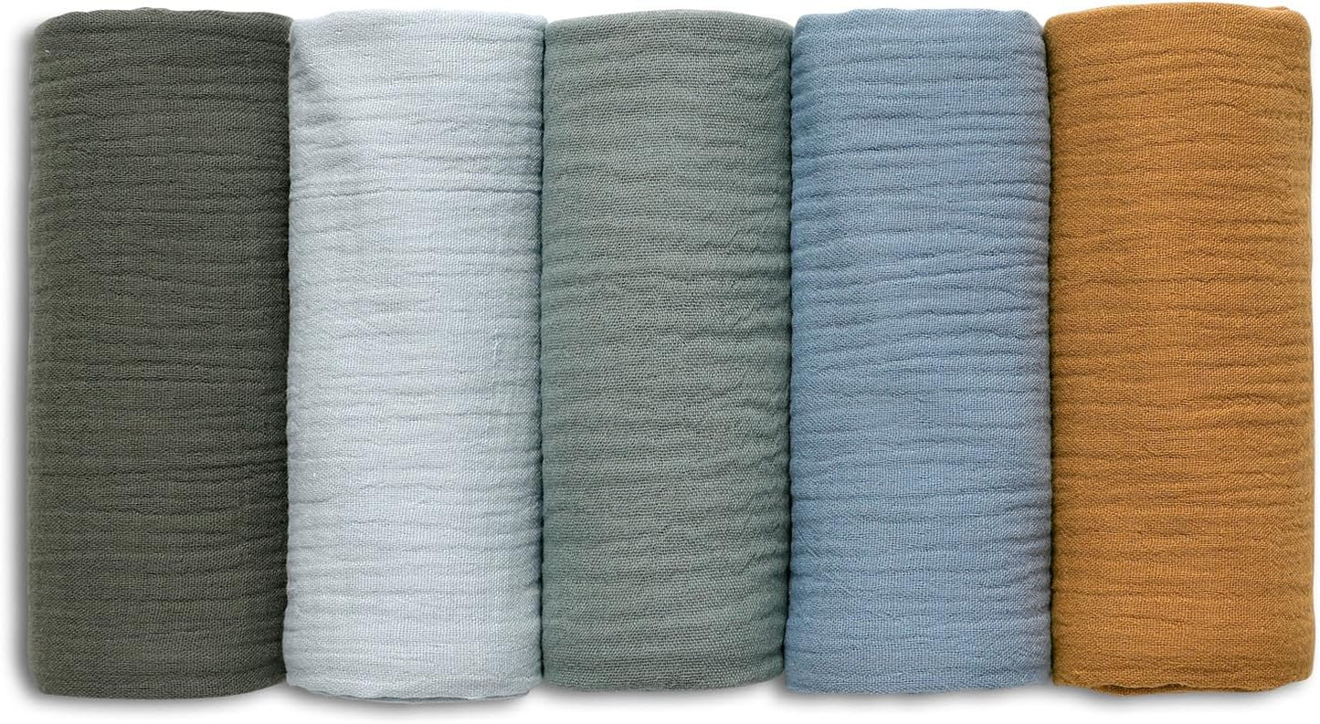 Muslin Receiving Blankets, Neutral Blanket Swaddling for Newborn Boys and Girls, 5 Pack Breathable and Skin-Friendly Swaddle Wrap for Infant Baby (Bright Colors)