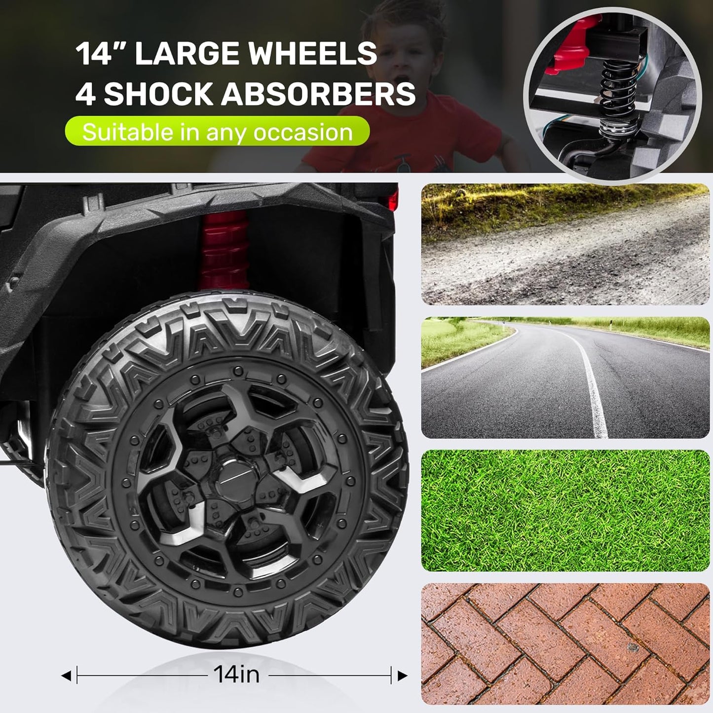 ANPABO 24V 4WD Ride on Car Truck w/Remote Control, 2WD/4WD Switchable Kids UTV, 4 Shock Absorbers, 19" Spacious Seat, Soft Start, Music Player, Electric Car for Kids