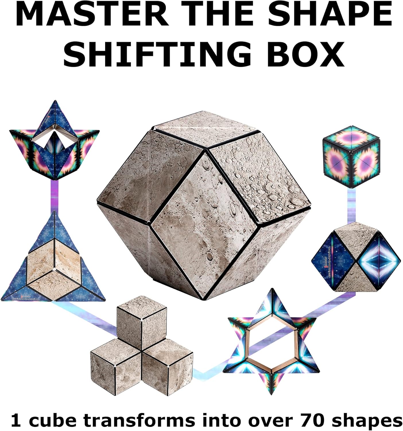SHASHIBO Shape Shifting Box - Award-Winning, Patented Fidget Cube w/ 36 Rare Earth Magnets - Transforms Into Over 70 Shapes, Download Fun in Motion Toys Mobile App (Moon - Explorer Series)