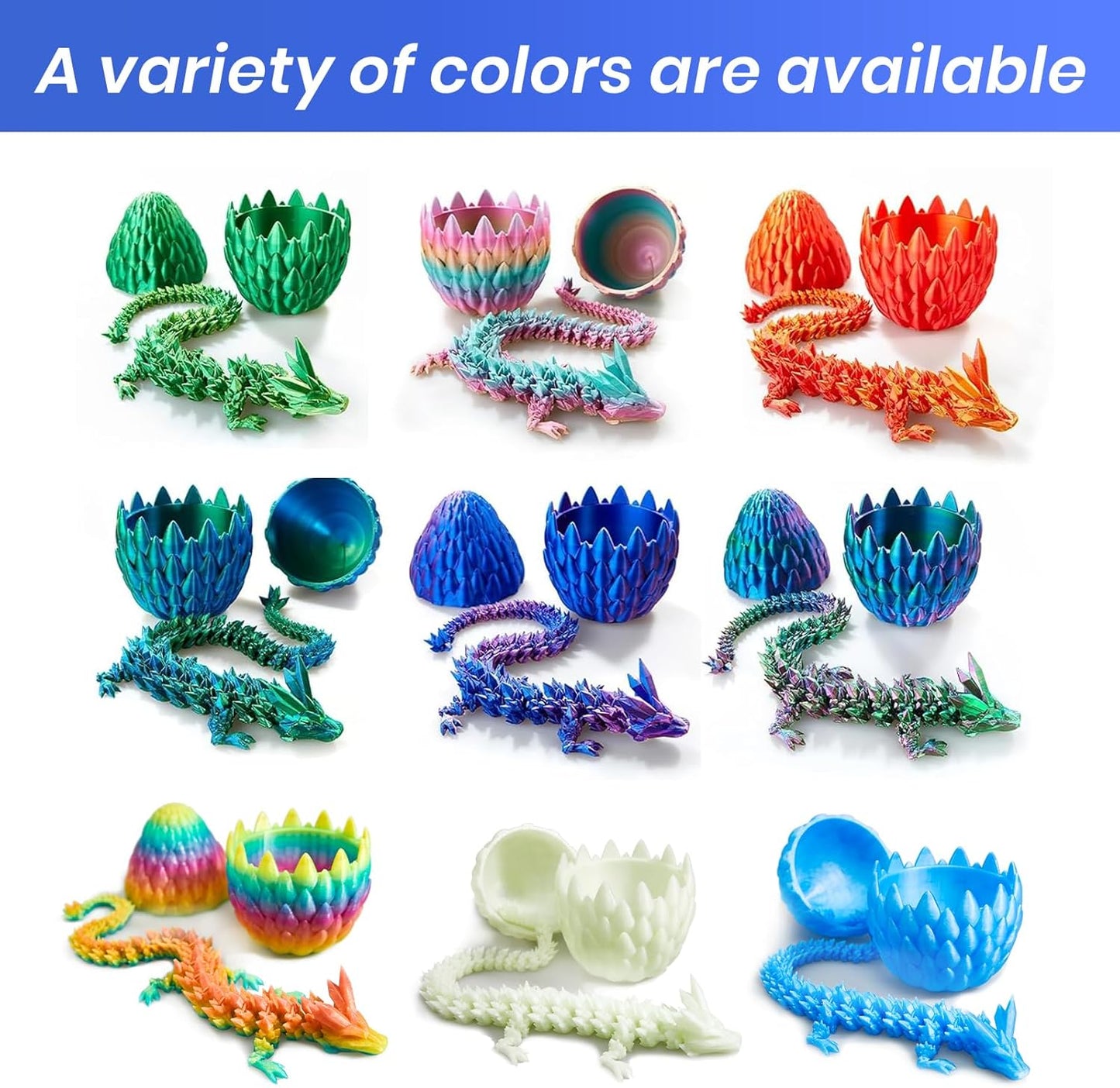 Dragon Egg,15 inchs Crystal Dragon,Articulated Dragon, Fidget Toys for Autism/ADHD,3D Printed Gift Toy, Executive Desk Toys,Home Office Decor (Luminous Blue)