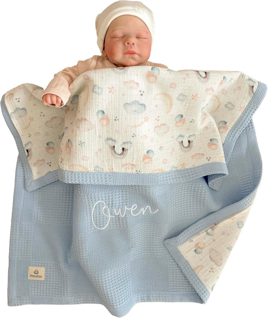 Personalized Baby Blanket with Name – Handmade 100% Organic Cotton Newborn Gift | Custom Knit Blanket for Boys, Girls, Kids & Baby Showers