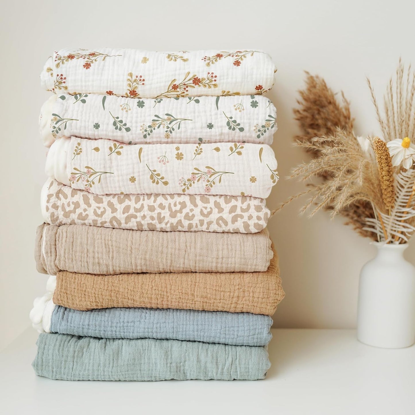 Konssy Baby Blankets for Unisex Boys Girls, Super Soft Nursery Minky Blankets with Muslin Cotton Front and Dotted Fleece Backing, Printed Bed Throws Newborn