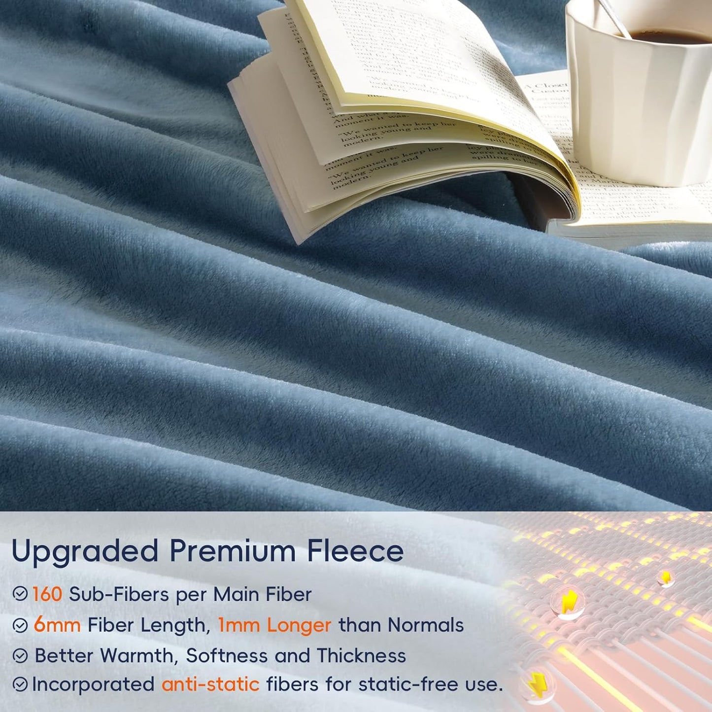 PHF Ultra Soft Fleece Blanket Queen Size, No Shed No Pilling Luxury Plush Cozy 300GSM Lightweight Blanket for Bed, Couch, Chair, Sofa Suitable for All Season, 90" x 90", Captain's Blue
