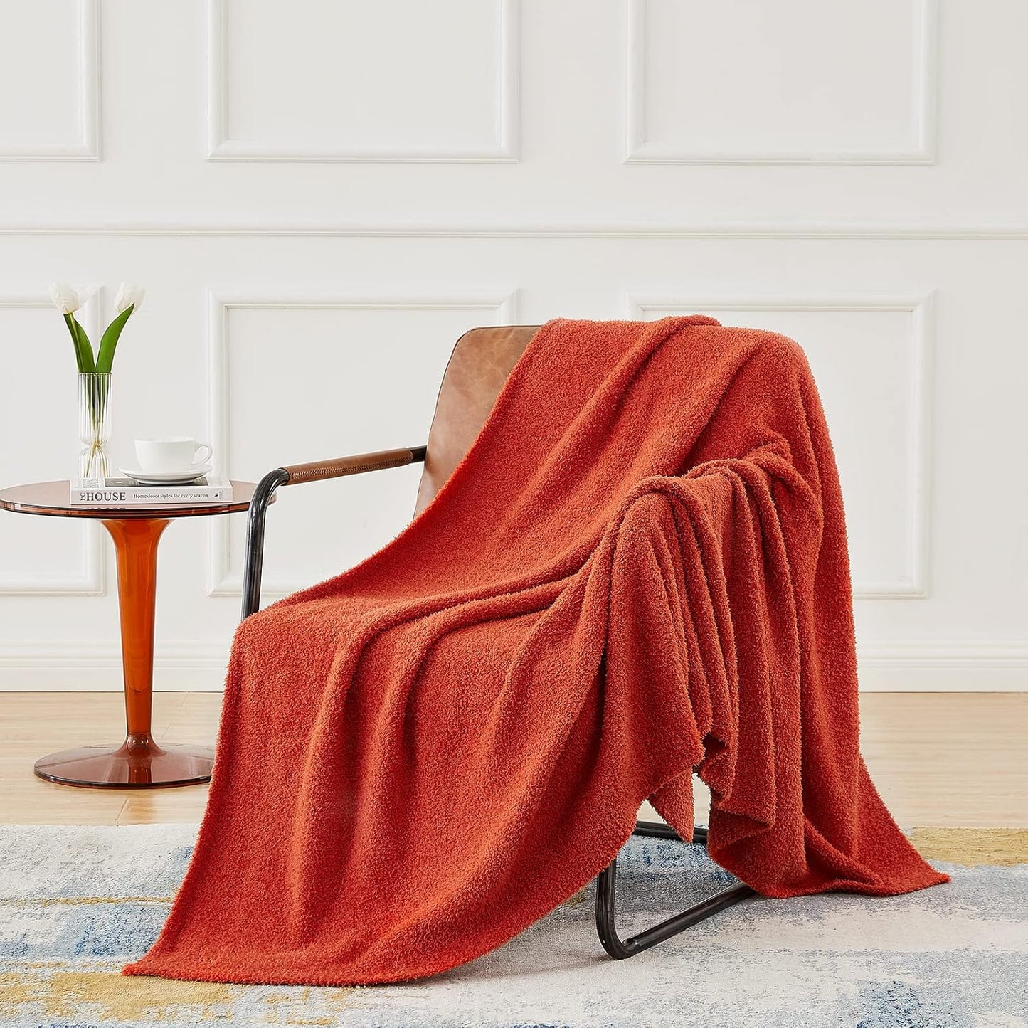 CYMULA Knit Fall Throw Blanket for Couch Orange-Super Soft Lightweight Plush Fuzzy Fluffy Cozy Blankets and Throws for Sofa Bed, 50x60 inches