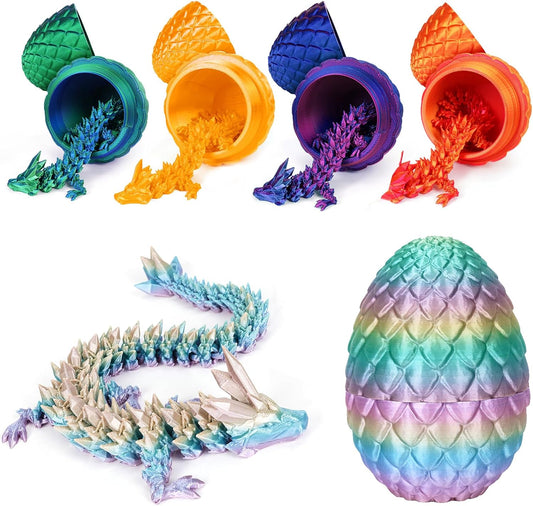 3D Printed Dragon Egg,Dragon Eggs with Dragon Inside,Crystal Dragon Fidget Toys,Full Articulated Dragon in Egg, Adults Fidget Toys for Autism ADHD (Random Rainbow Dragon Egg)