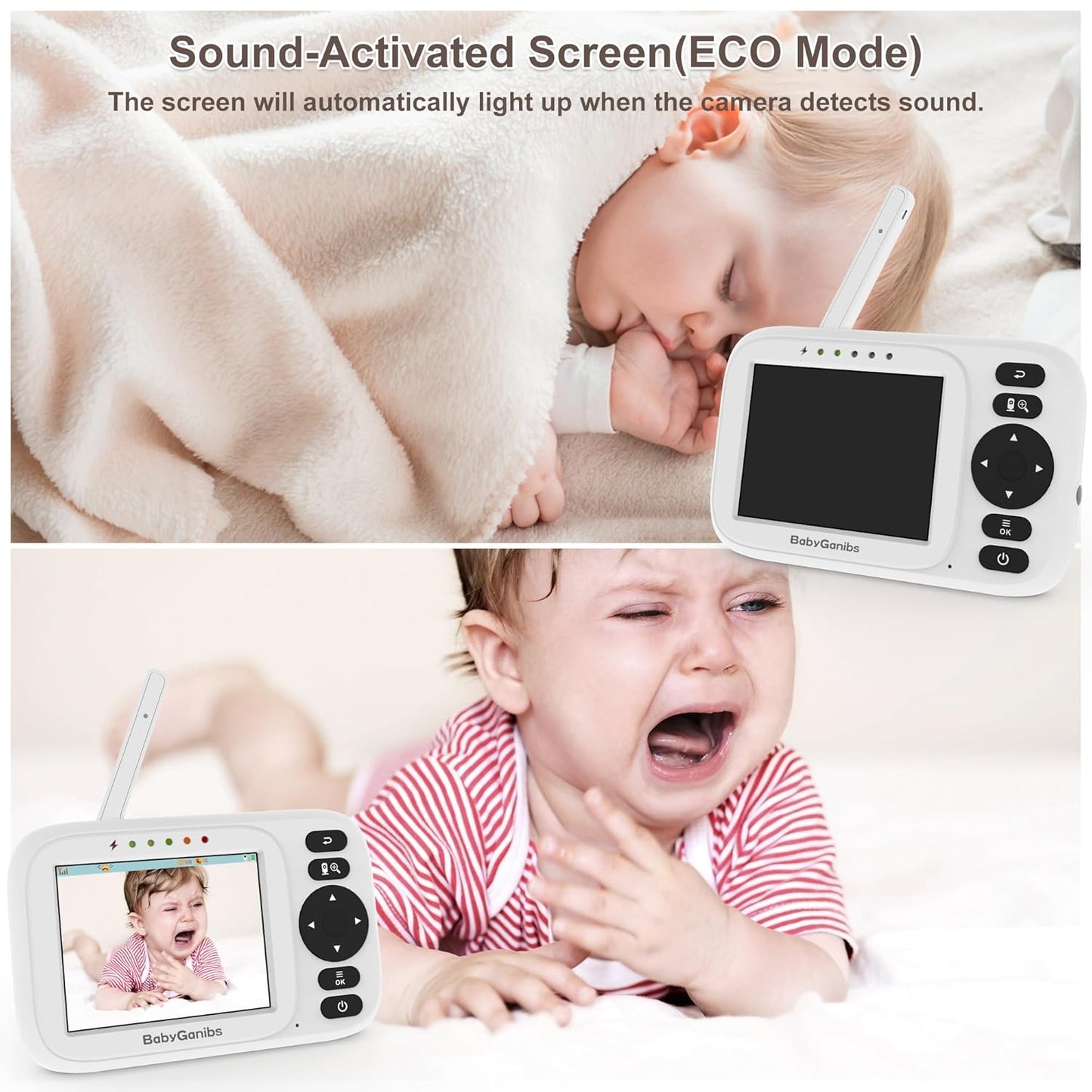 Baby Monitor with Camera and Audio, 3.2'' IPS Portable Baby Monitor No WiFi with 1000ft Long Range, Remote Pan-Tilt Video Baby Monitor, Infrared Night Vision, ECO Mode, Powerful Battery