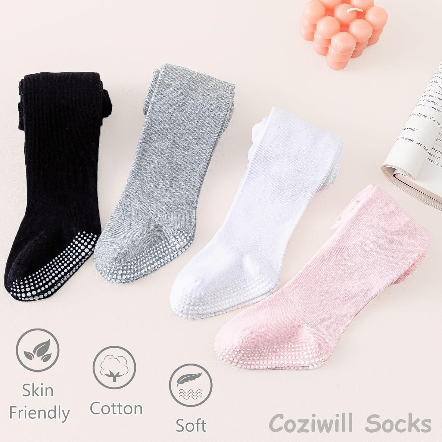 Baby Tights Non Slip Toddler Stockings Tights with Grippers Seamless Soft Cotton Knit Leggings Newborn