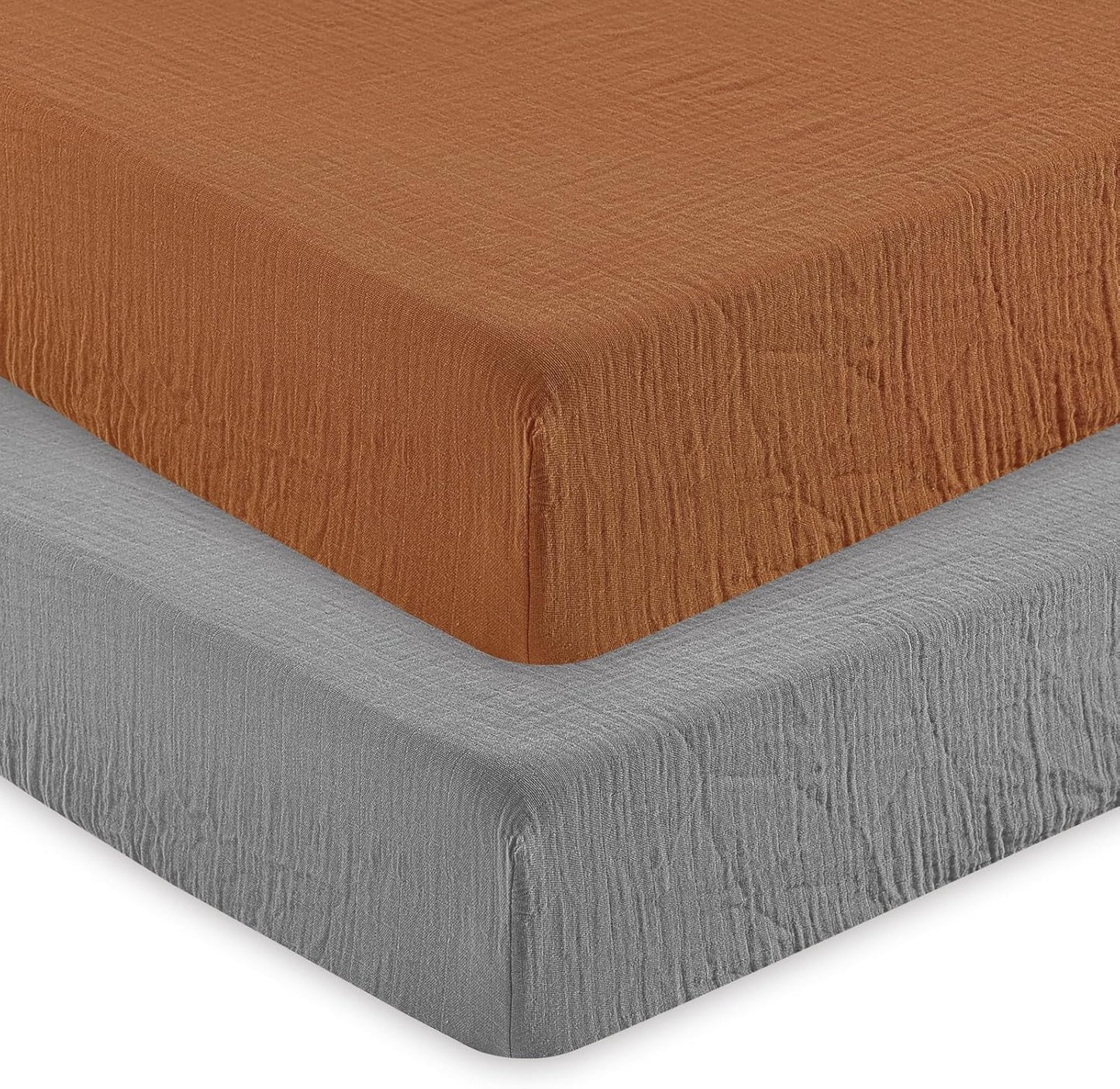 david's kids Muslin Crib Sheets for Boys Girls, 2 Pack 100% Cotton Soft Breathable Fitted Baby Sheet Set, 28x52 Inch Fits Standard Crib and Toddler Mattresses, Brown & Grey