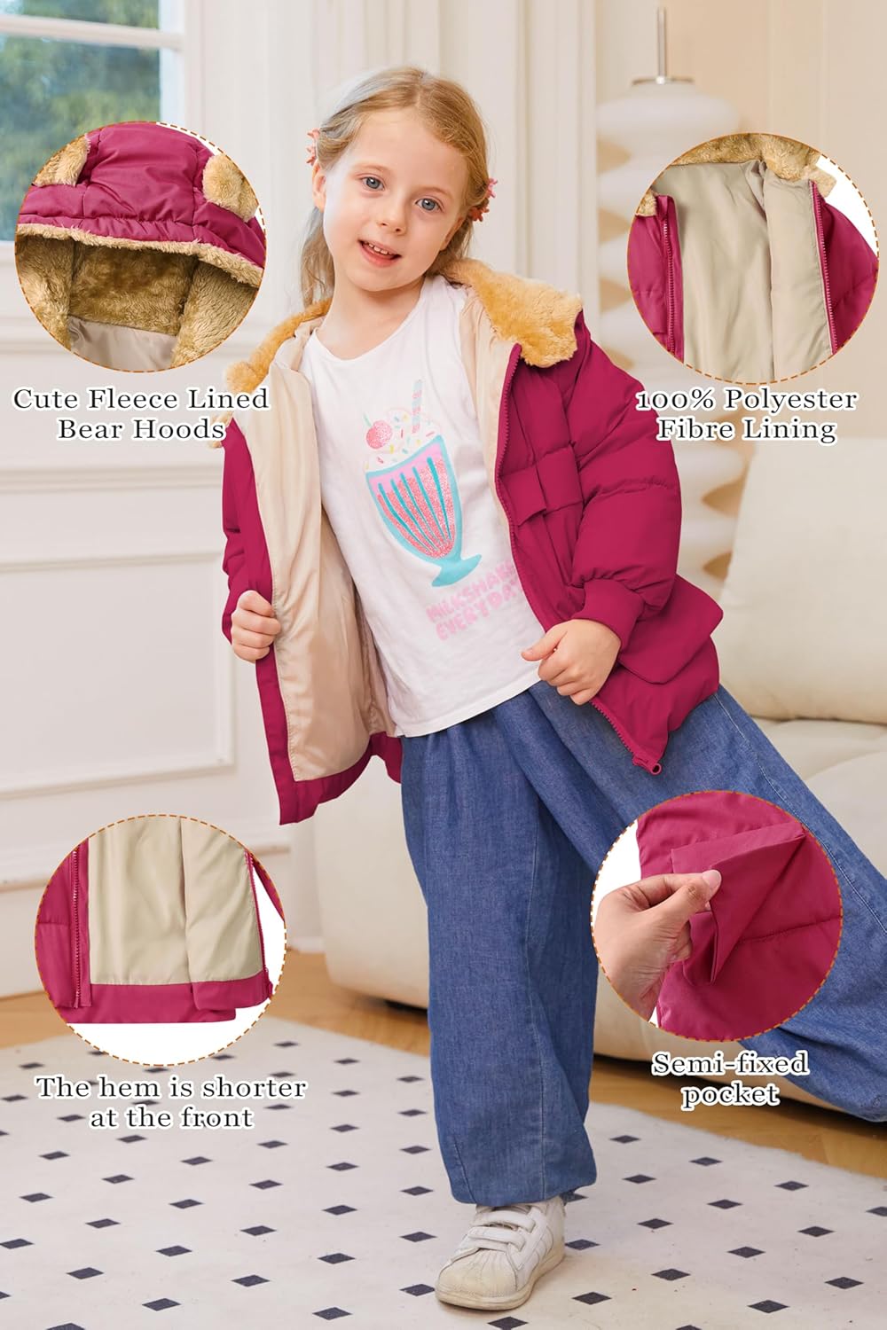 TUONROAD Baby Girls Coats for 6 Months-5 Years Toddlers Boy Winter Jacket Warm Bear Hooded Outdoor Coats Size 5