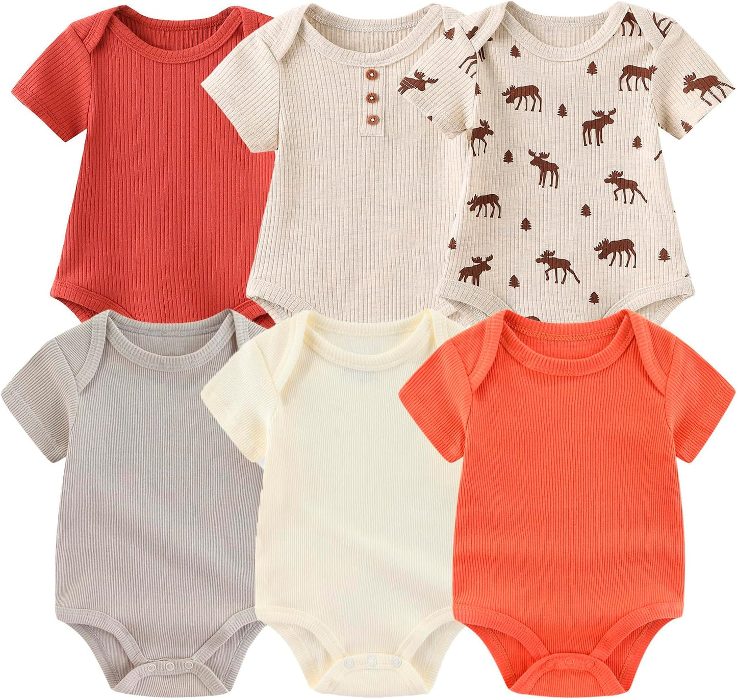 Newborn Baby Boy Girl Short Sleeve Bodysuits Cotton One-Piece Baby Clothes 6-Pack