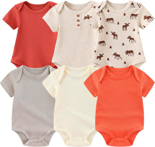 Newborn Baby Boy Girl Short Sleeve Bodysuits Cotton One-Piece Baby Clothes 6-Pack