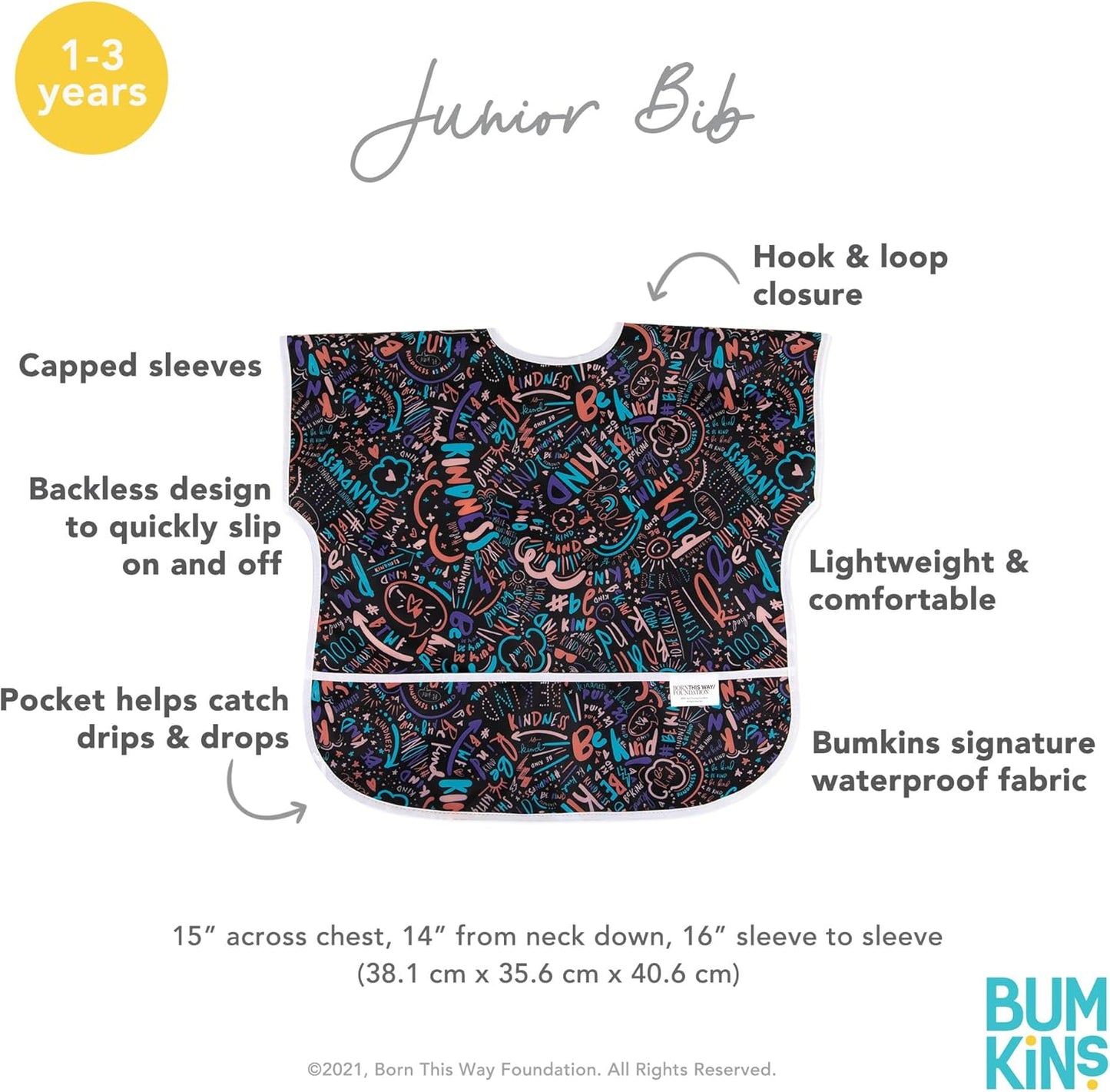 Bumkins Bibs - Toddler Bibs, Waterproof, Large for 1-3 Years, Short Sleeve