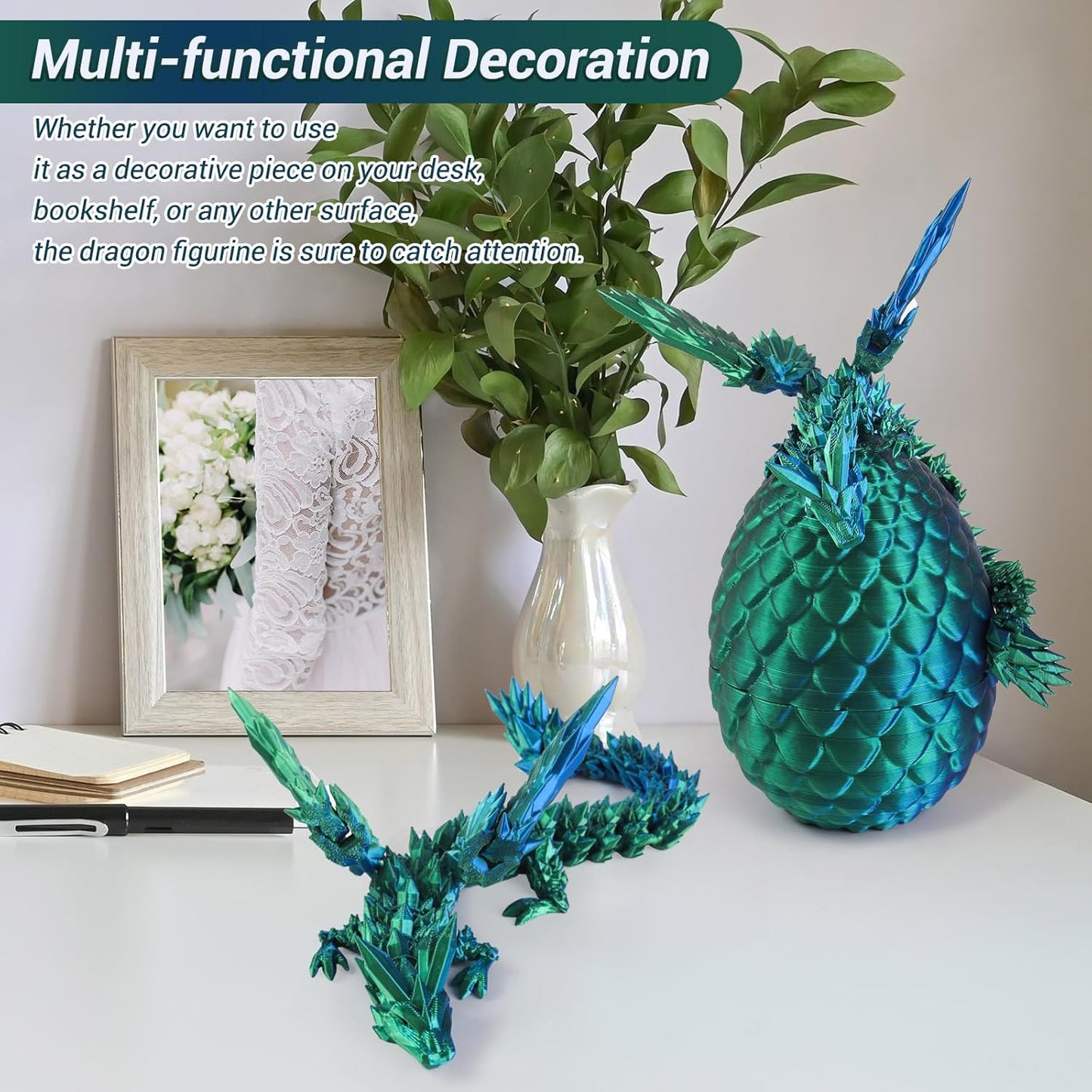 Antetek 3D Printed Dragon with Wings，3D Printed Dragon Egg，3D Printed Dragon in Egg， Movable Articulated Crystal Dragon Eggs with Dragon Inside with Wings