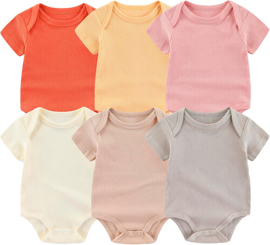 Newborn Baby Boy Girl Short Sleeve Bodysuits Cotton One-Piece Baby Clothes 6-Pack