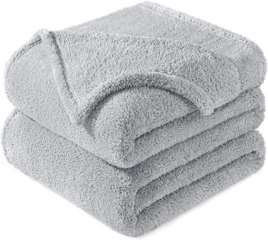 Exclusivo Mezcla Queen Size Flannel Fleece Blanket, Super Soft Velvet Plush Bed Blanket, Fuzzy Cozy and Warm for All Seasons, 90x90 Inches, Light Grey