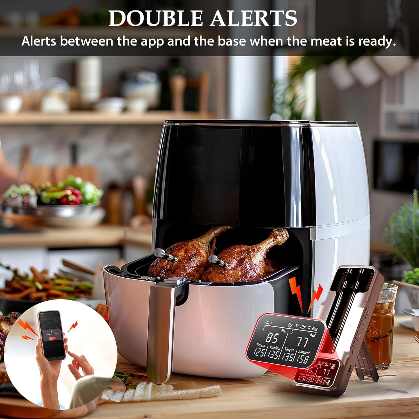 Dual-Probe Wireless Meat Thermometer for Grilling, Smoking, BBQ - Bluetooth Enabled Smart Grill Thermometer with 2 Probes, Digital Food Thermometer, 800ft Long Range,Cooking Thermometer for BBQ/Grill