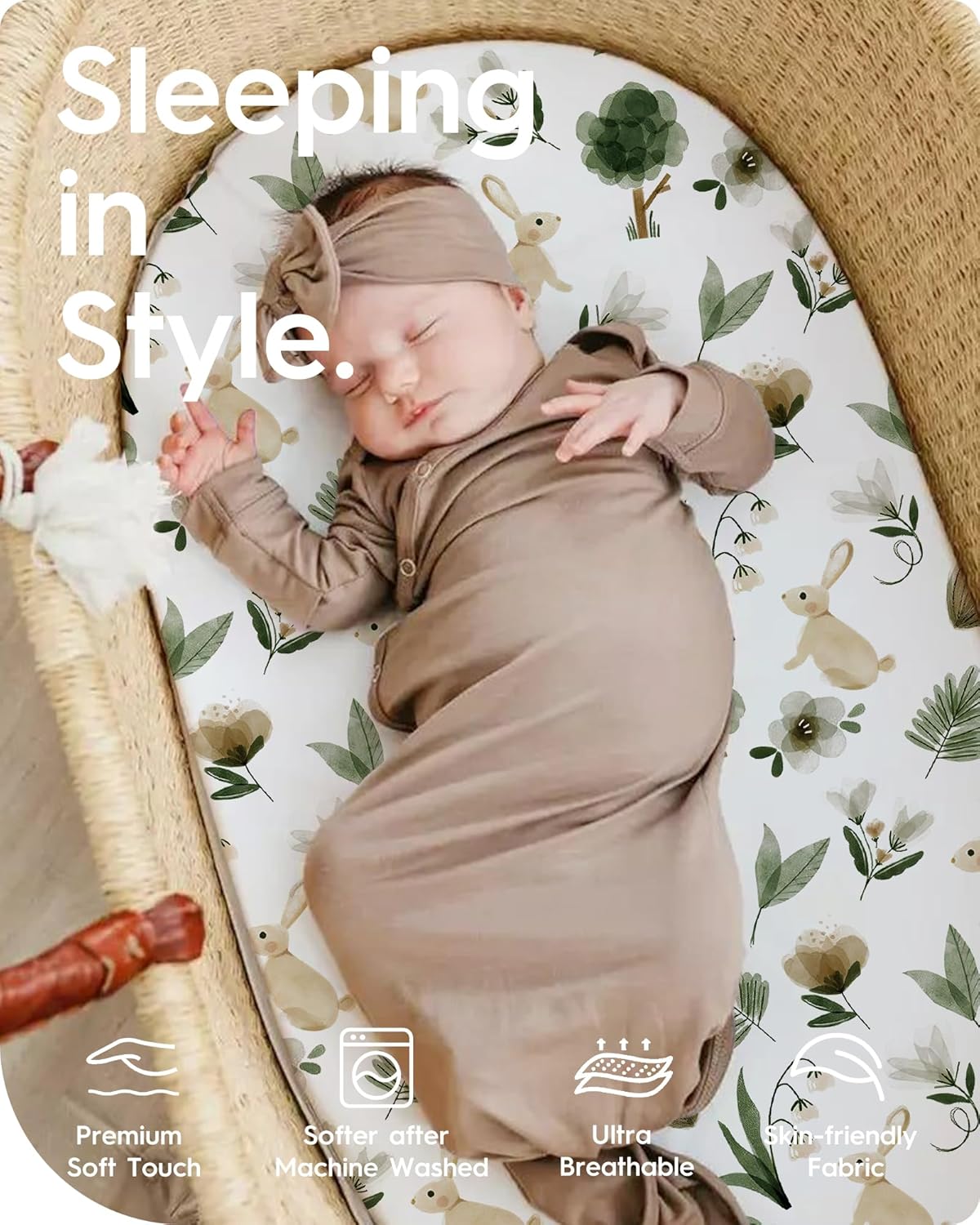 Bassinet Sheets for Baby Boy Girl, TotBasic Buttery Soft Universal Bassinet Fitted Sheet, Compatible with Halo, Mika Micky, Baby Delight, Dream On Me, Maxi COSI and More Bassinet Mattress(Safari)