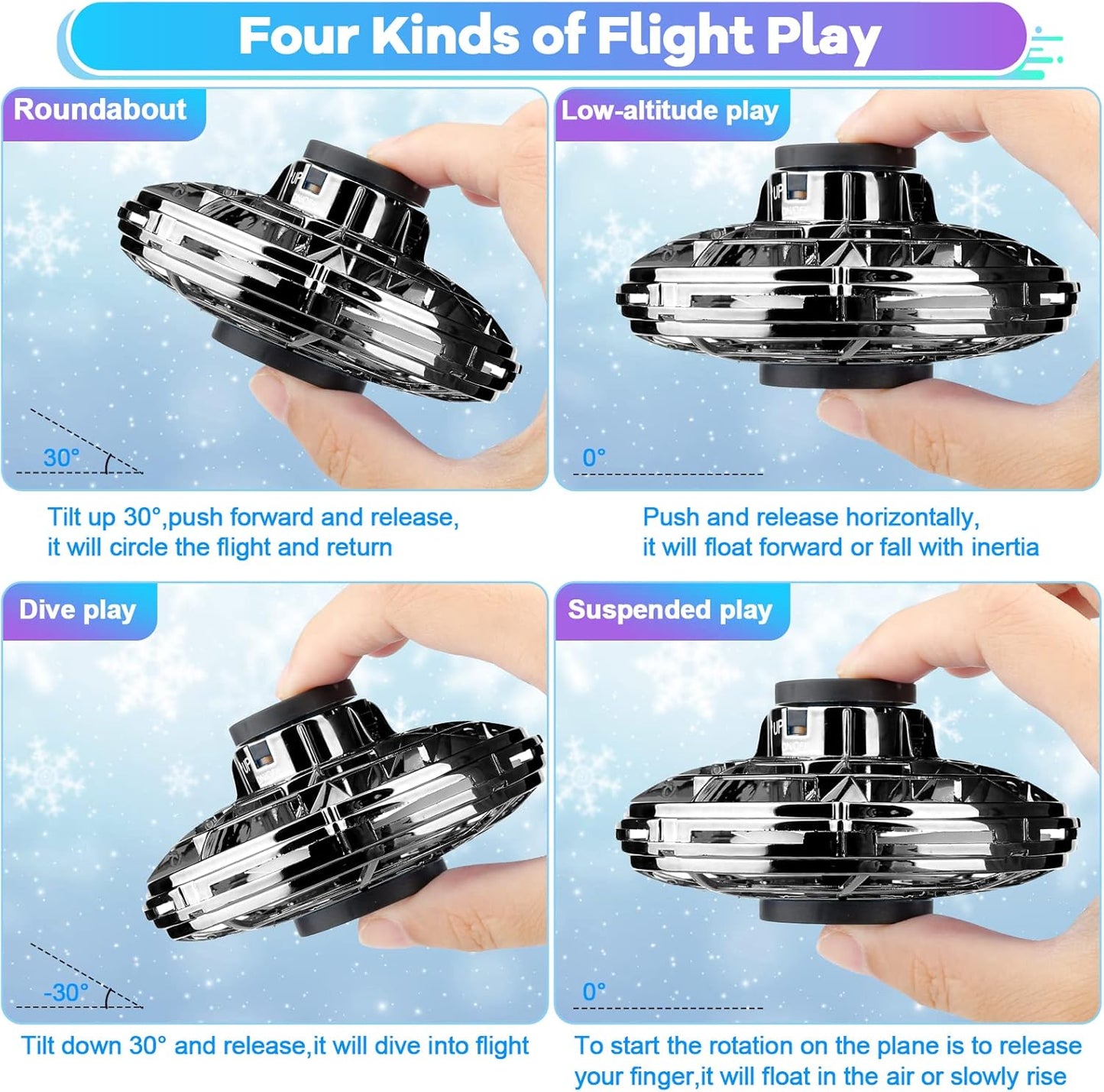 Flying Fidget Spinner,2024 Upgraded Flying Spinner Mini Hand Drone with 360 ° Rotating and LED Lights Outdoor Indoor Toy,Mini UFO Toy Drone for Boys Girls Adults (Black)