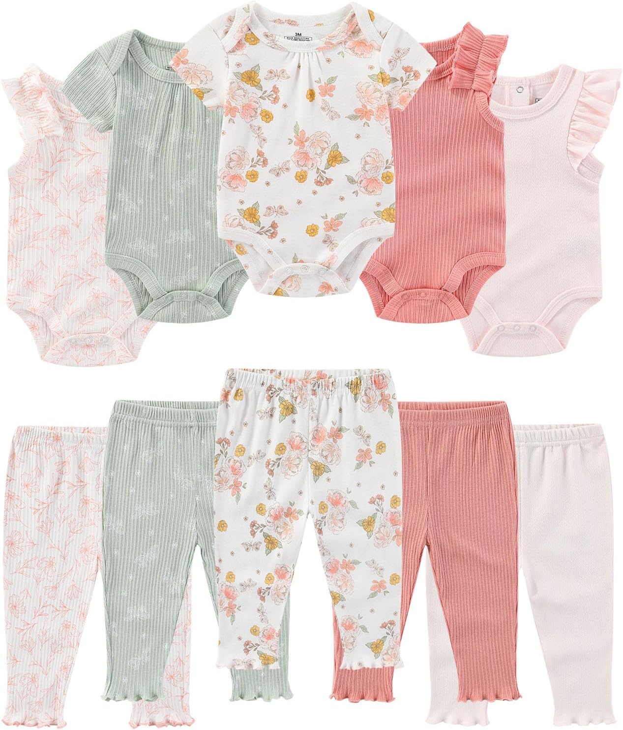 Baby Bodysuit and Pant Set Summer Ribbed Mix Match Infant Boy Girl Clothes Outfits