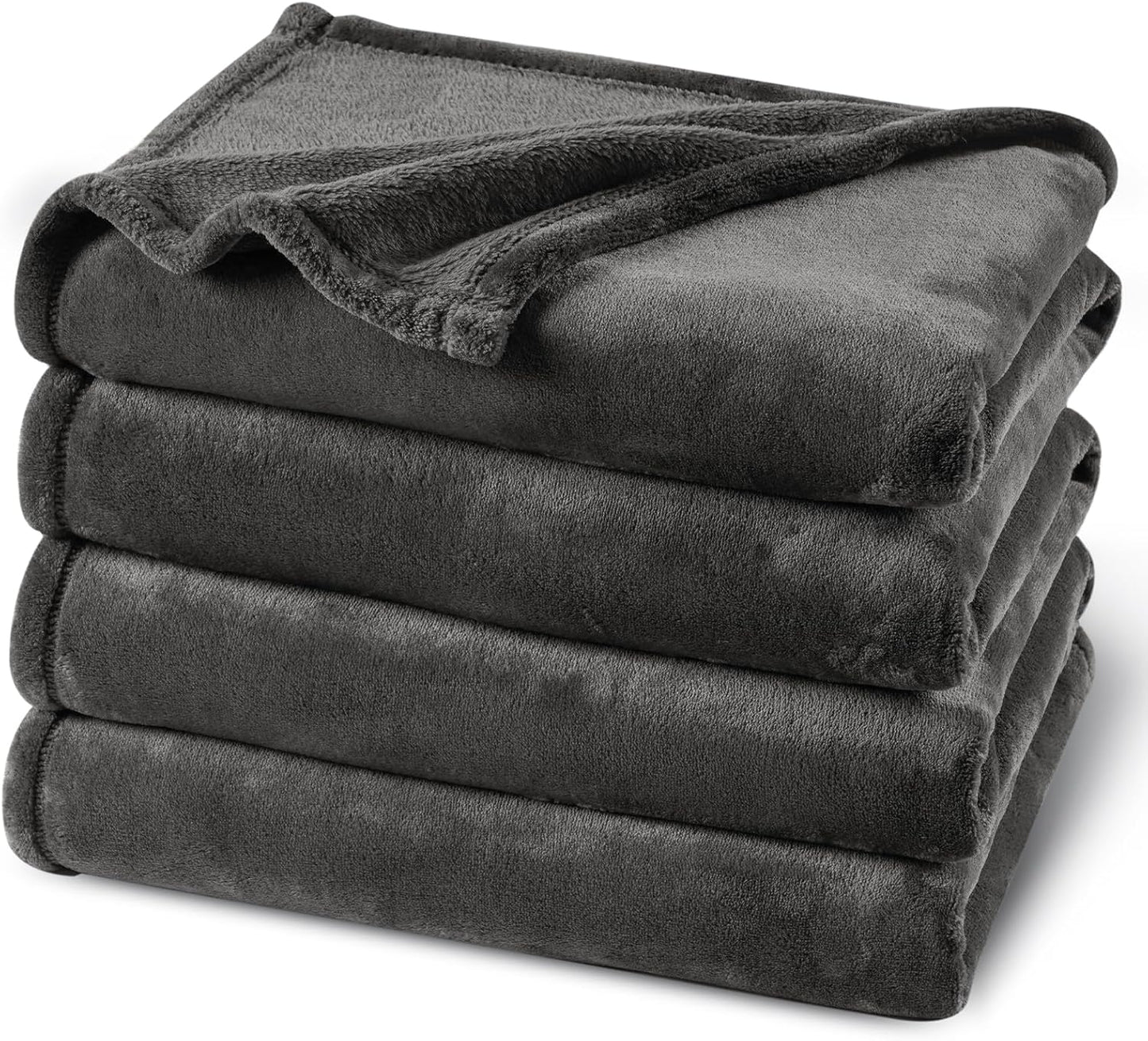 PHF Ultra Soft Fleece Blanket Queen Size, No Shed No Pilling Luxury Plush Cozy 300GSM Lightweight Blanket for Bed, Couch, Chair, Sofa Suitable for All Season, 90" x 90", Dark Grey